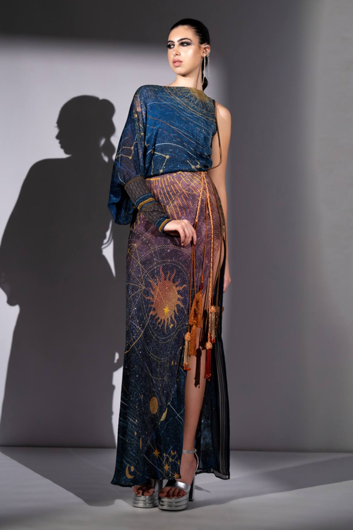 Nikita Mhaisalkar Galaxy Placement Print One Shoulder Maxi Dress