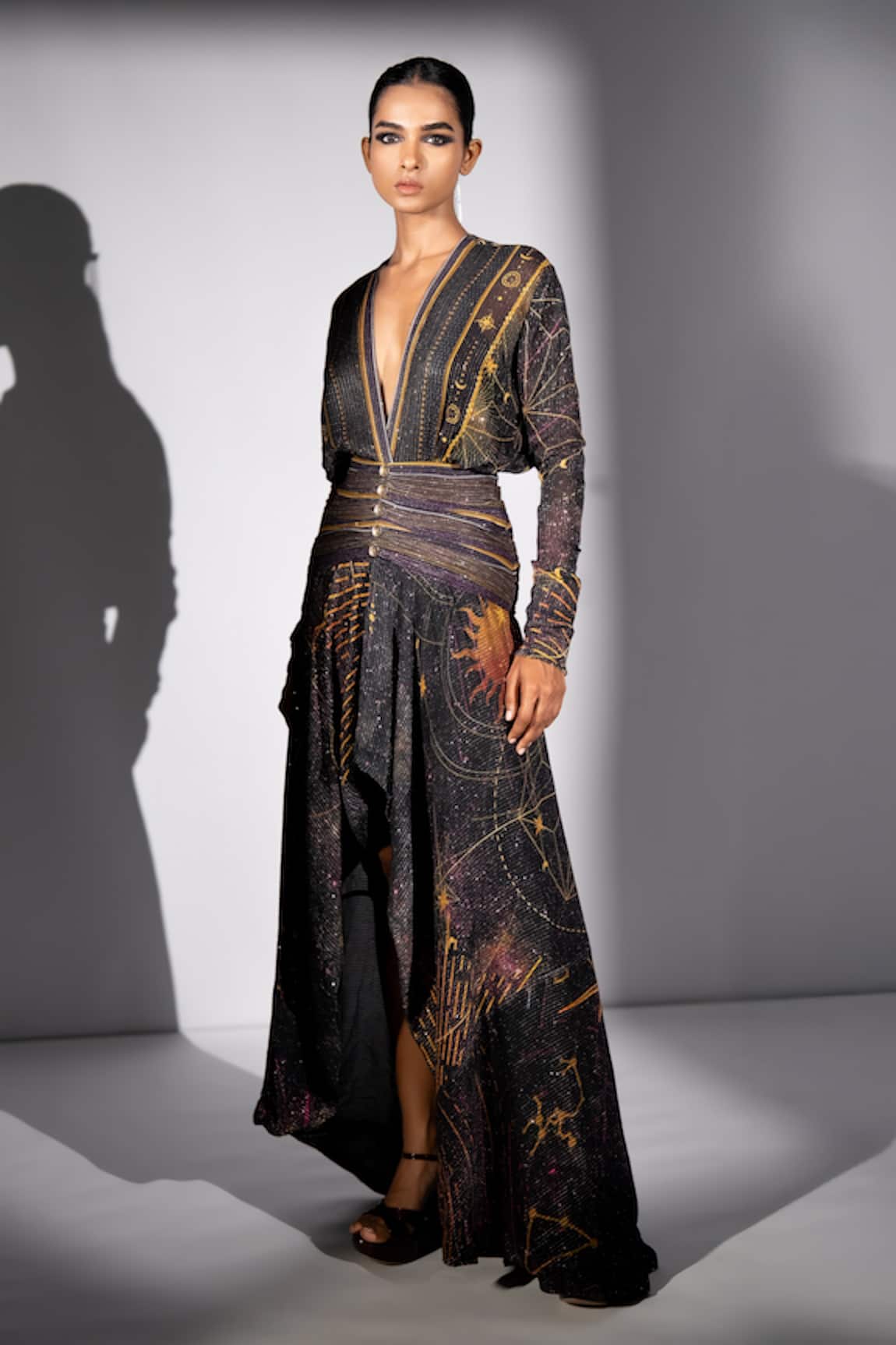 Nikita Mhaisalkar Placement Print High-Low Maxi Dress