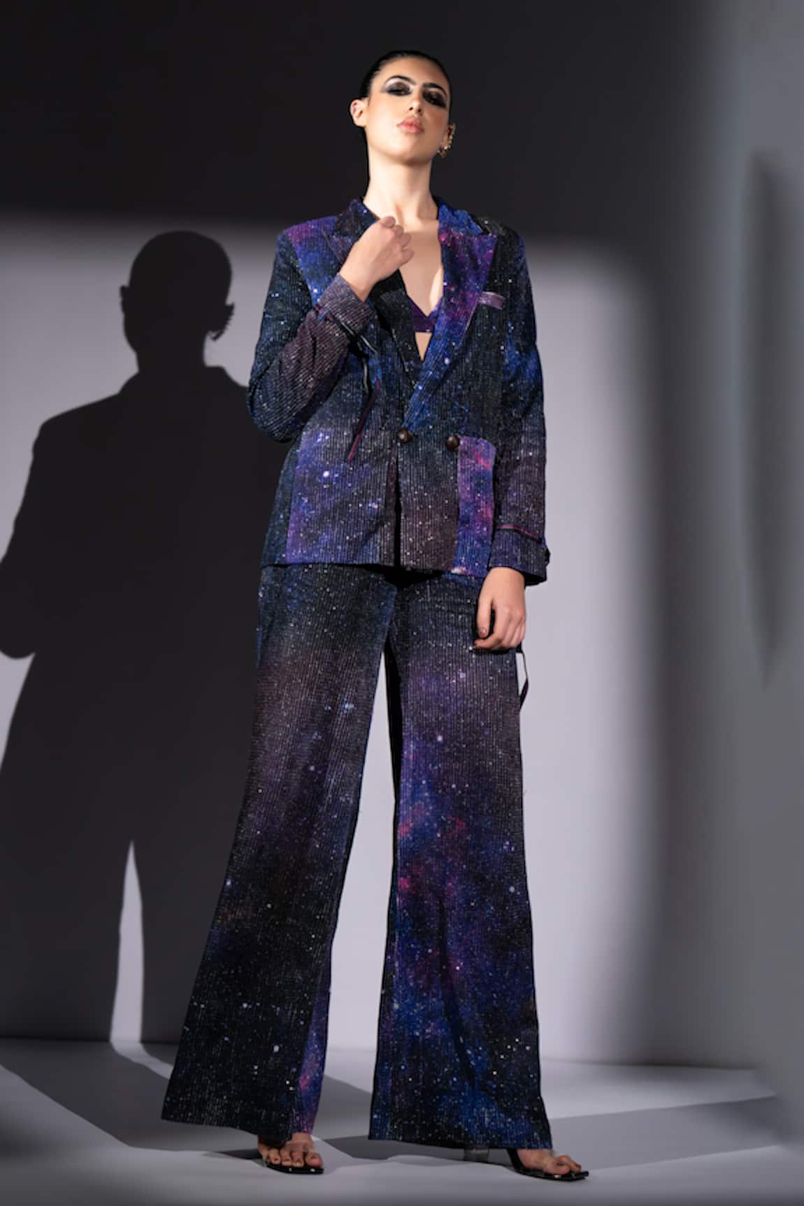 Nikita Mhaisalkar Galaxy Print Sequin Georgette Blazer & Pant Set