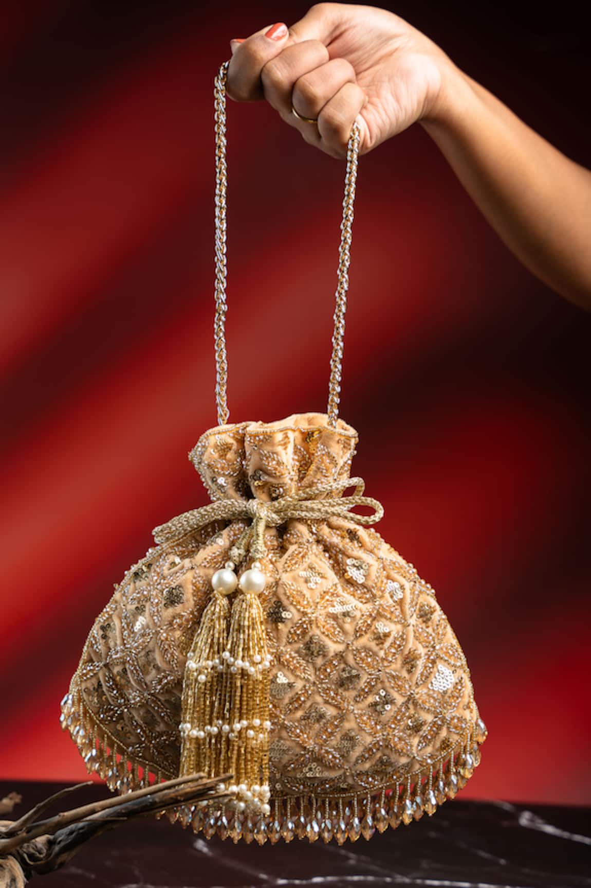 Nayaab By Sonia Leafy Lattice Embroidered Potli 