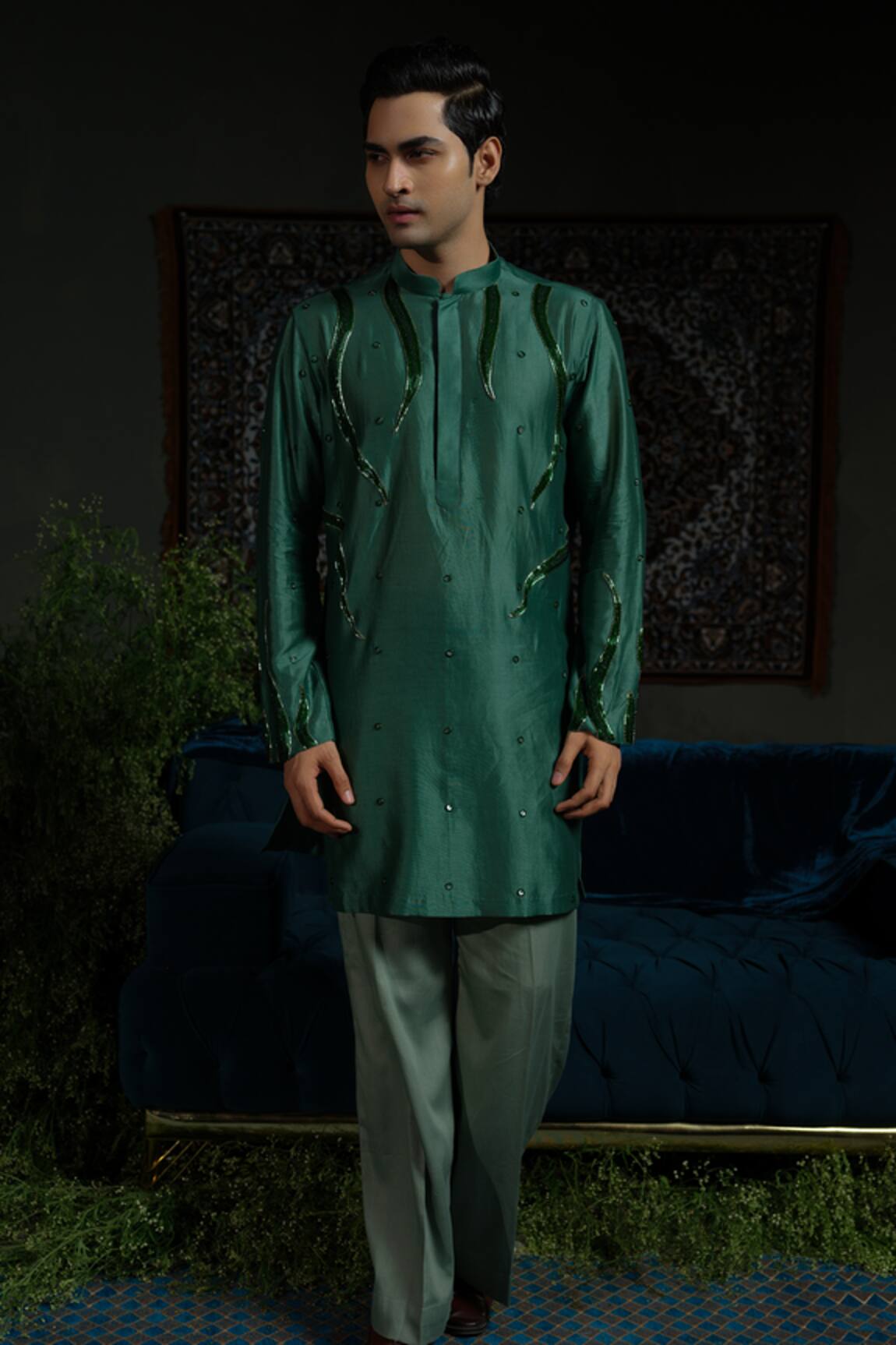 Runit Gupta Flame In Forest Embellished Kurta Set 