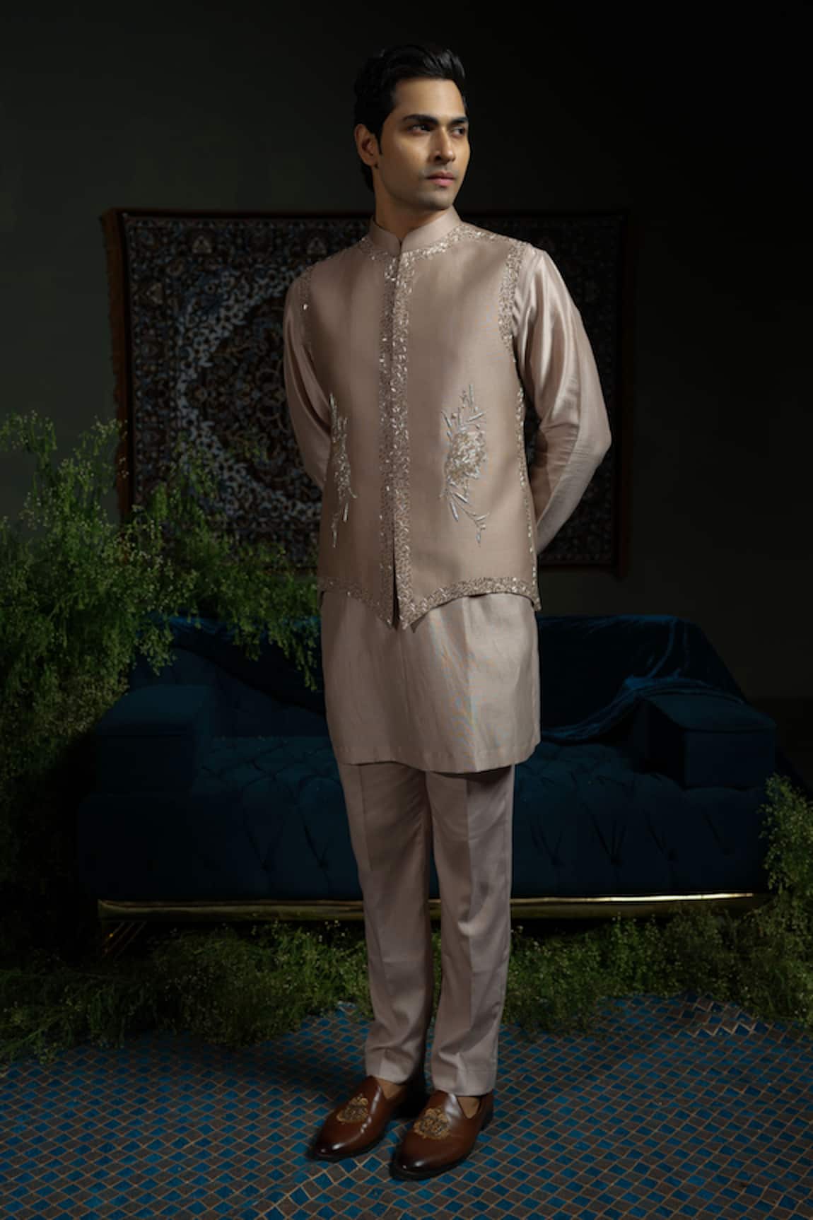 Runit Gupta Bold Border Embroidered Nehru Jacket