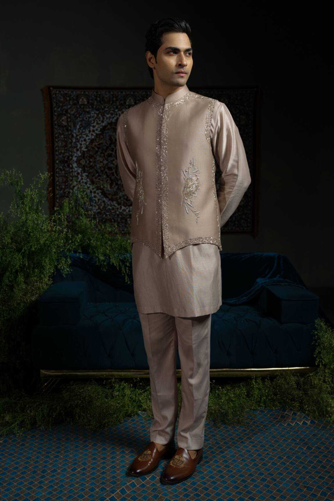 Runit Gupta Bold Border Embroidered Nehru Jacket Set