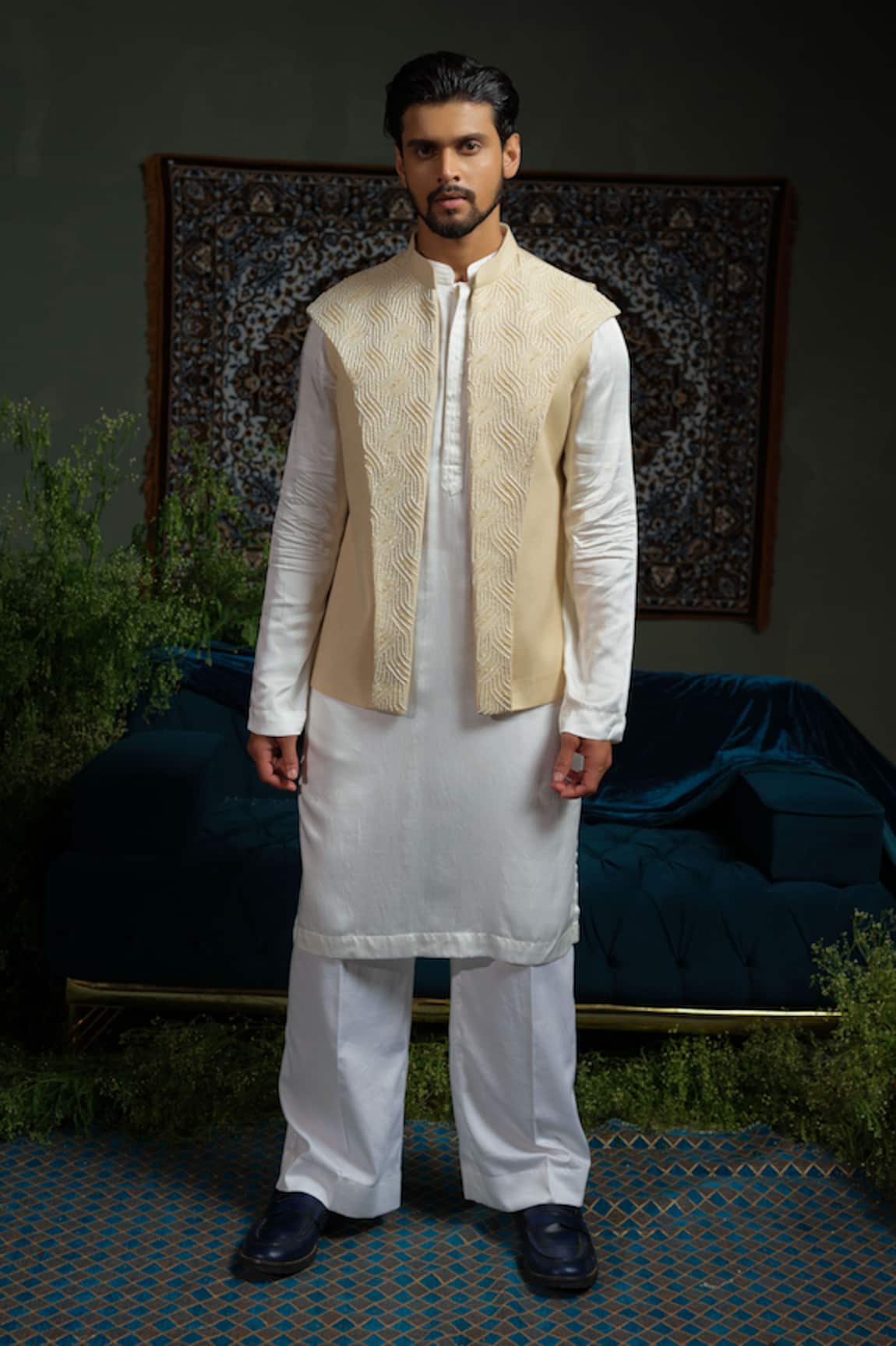 Runit Gupta Broad Embroidered Bundi & Kurta Set