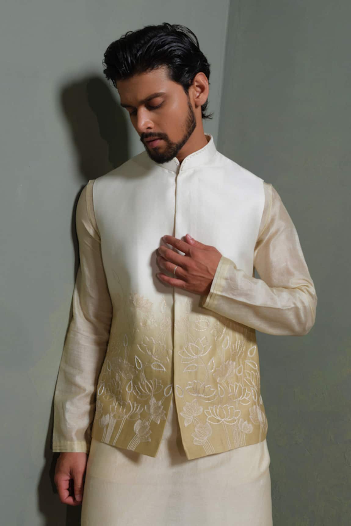 Runit Gupta Lotus Beige Ombre Nehru Jacket