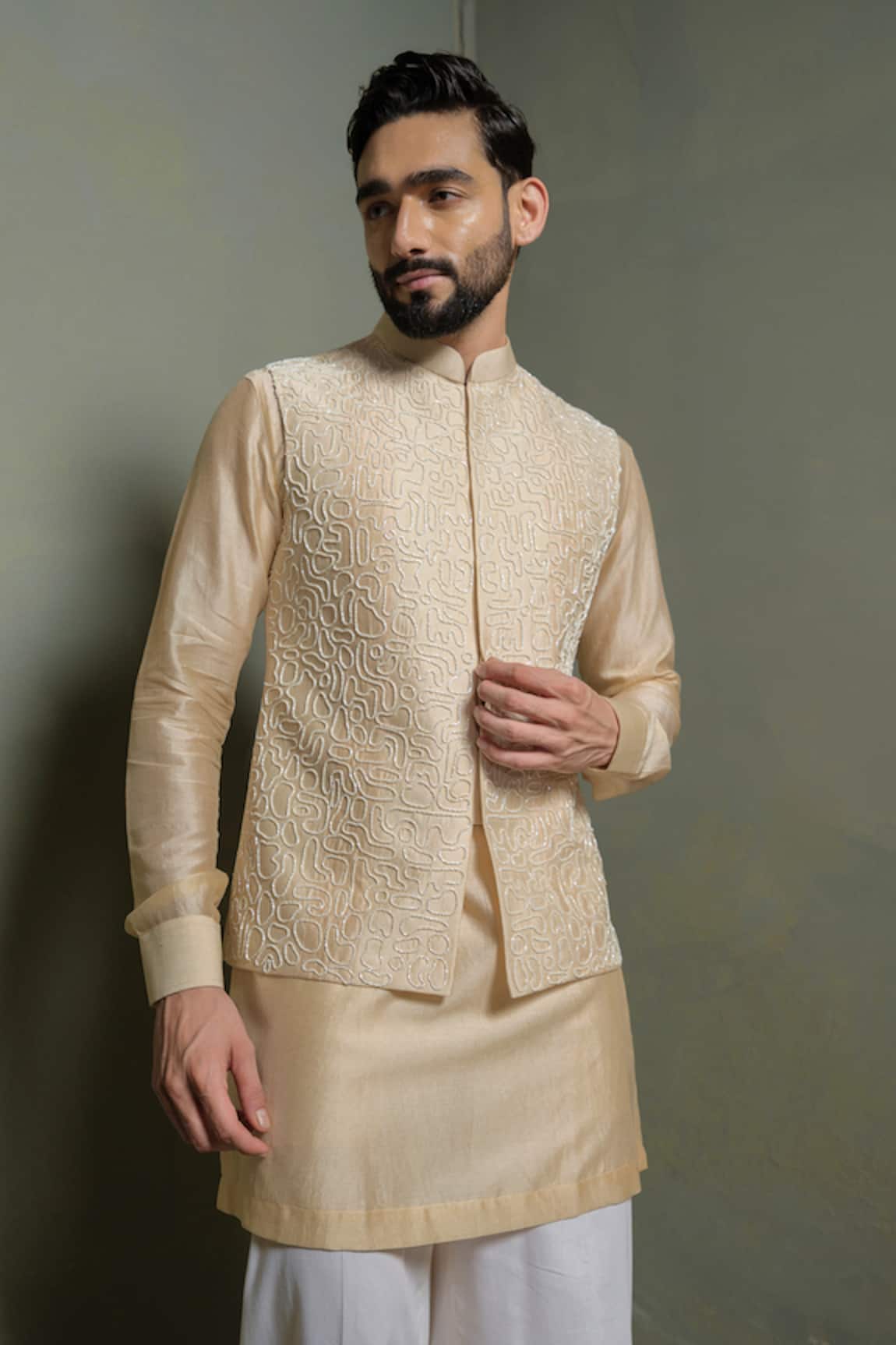 Runit Gupta Amoeba Patch Stripes Nehru Jacket