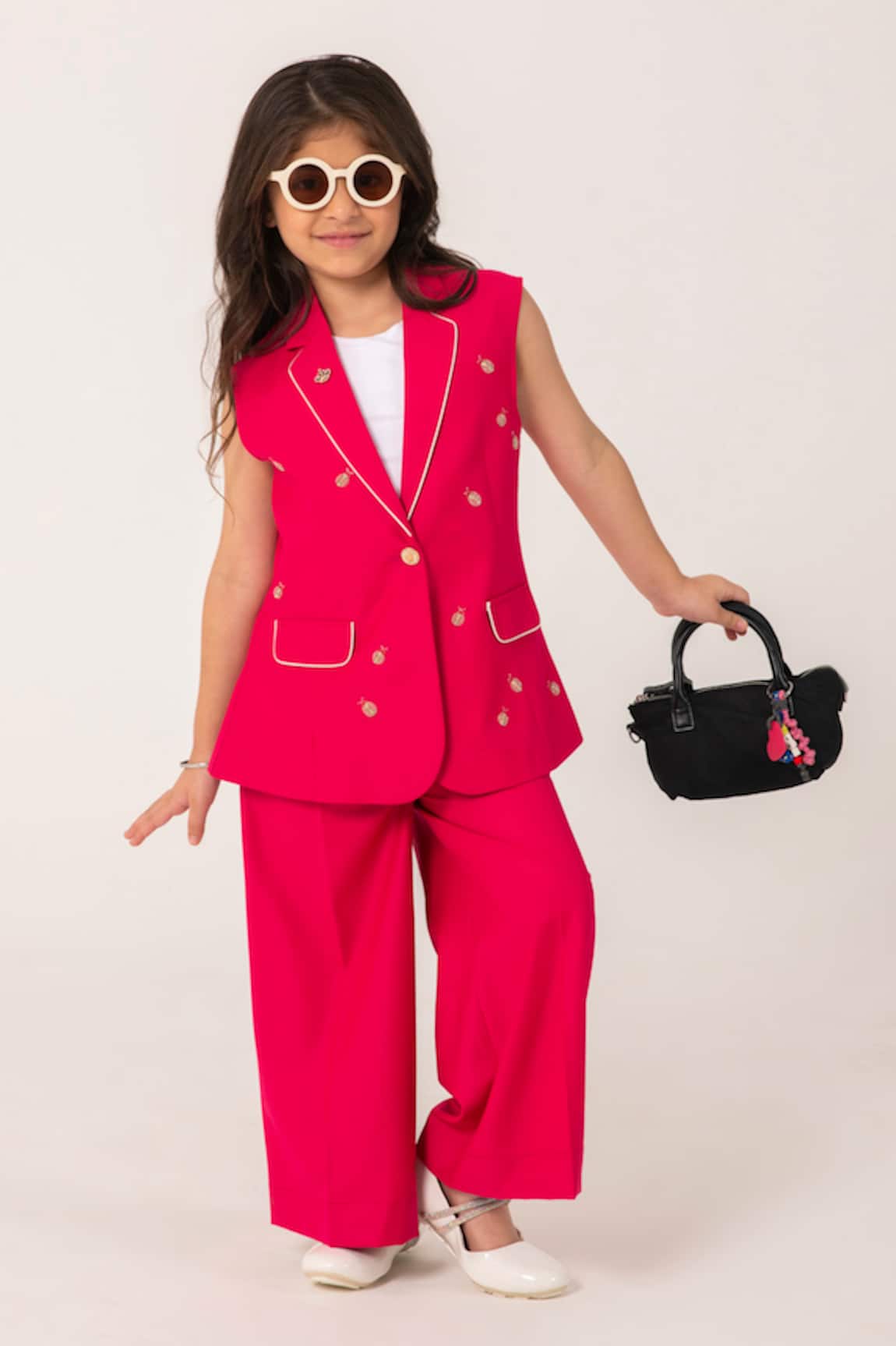 Partykles Ladybug Embroidered Sleeveless Blazer & Trouser Set