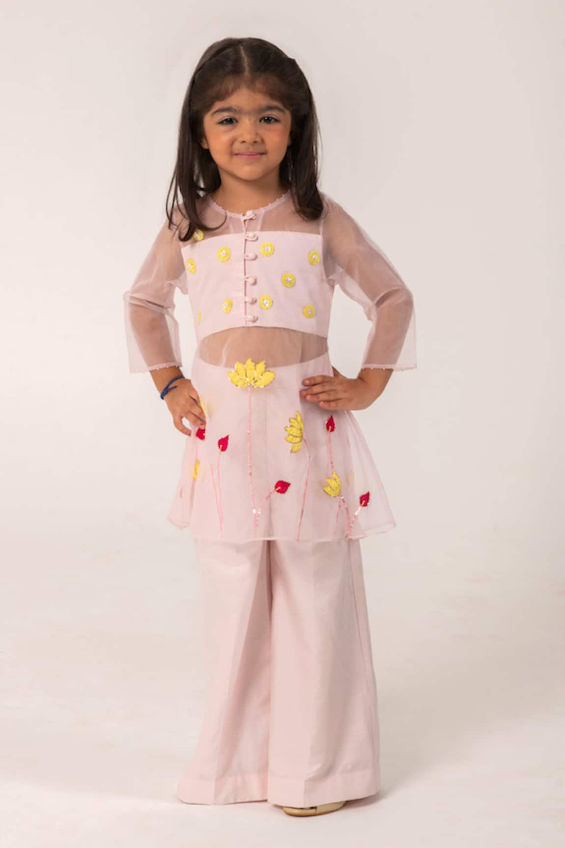 Partykles Lotus Patch Work Embroidered Kurta & Pant Set