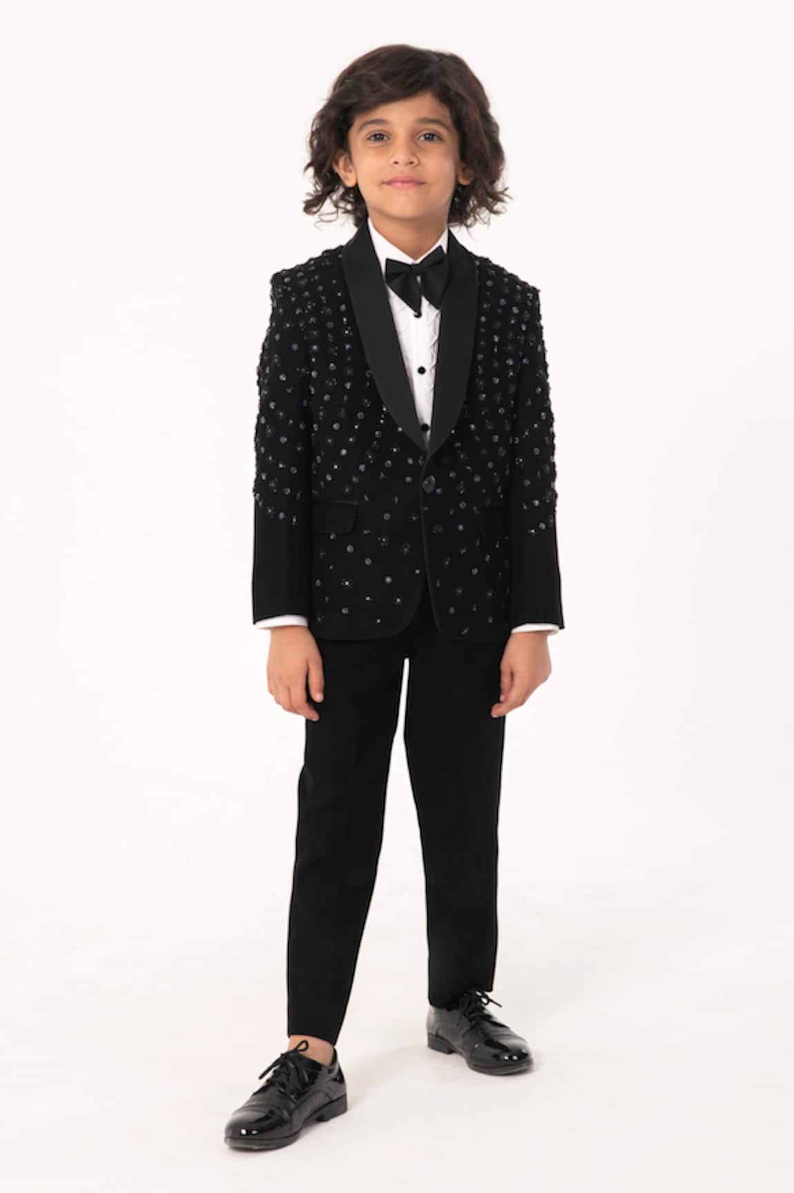 Partykles Embroidered Tuxedo Coat Pant Shirt & Bowtie Set