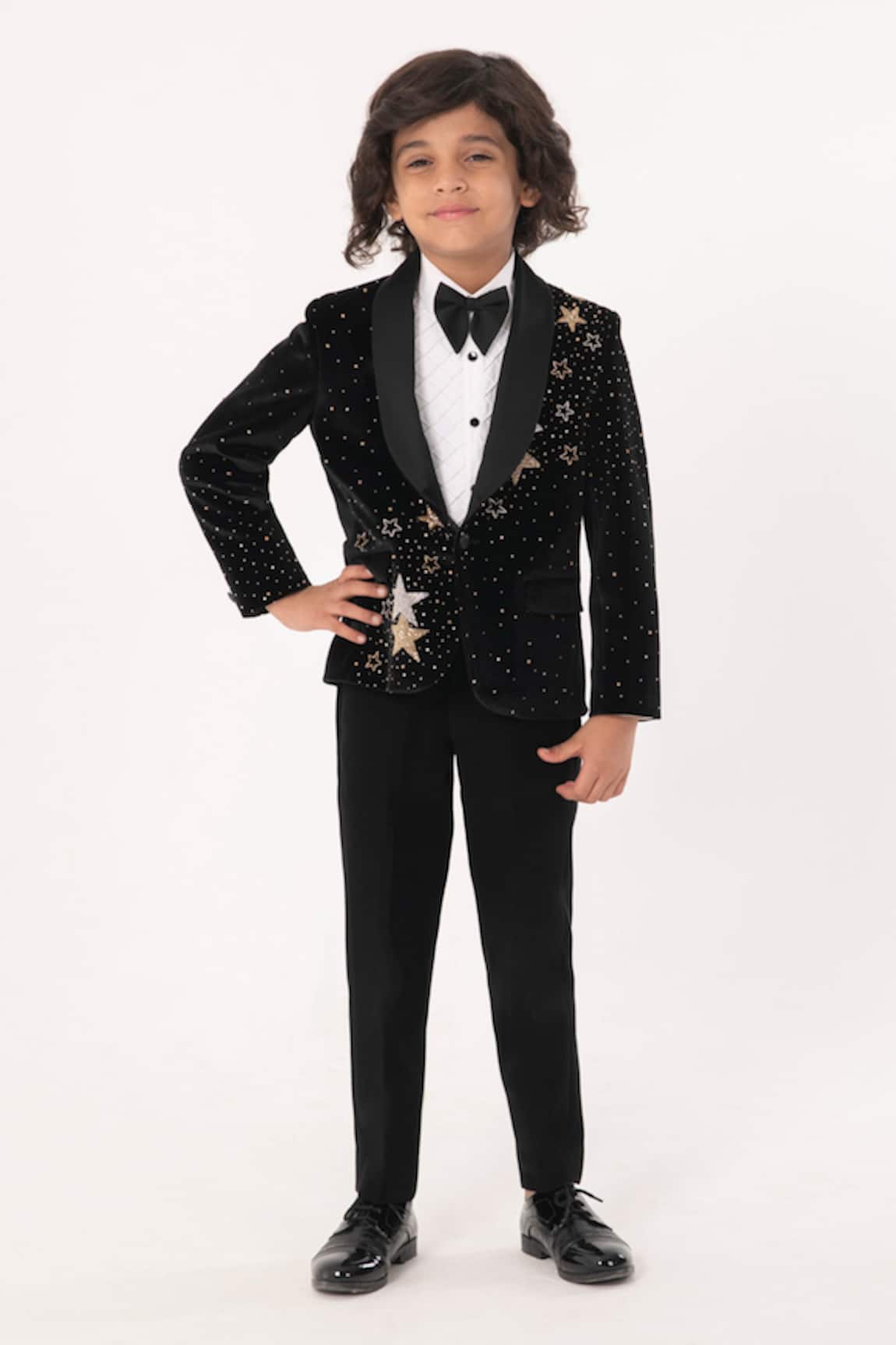 Partykles Star Embroidered Velvet Tuxedo Set
