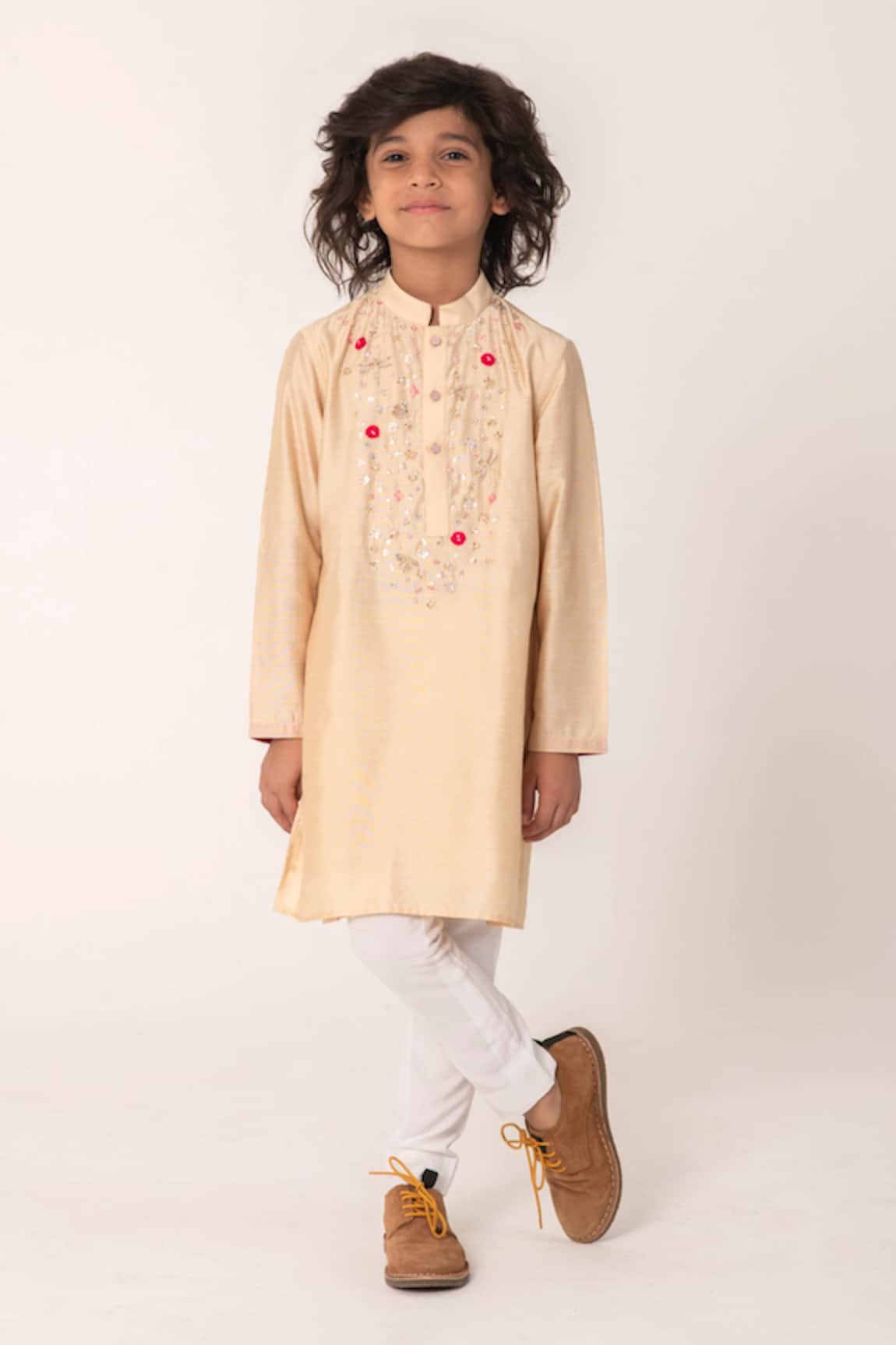 Partykles Chanderi Embroidered Kurta & Pant Set