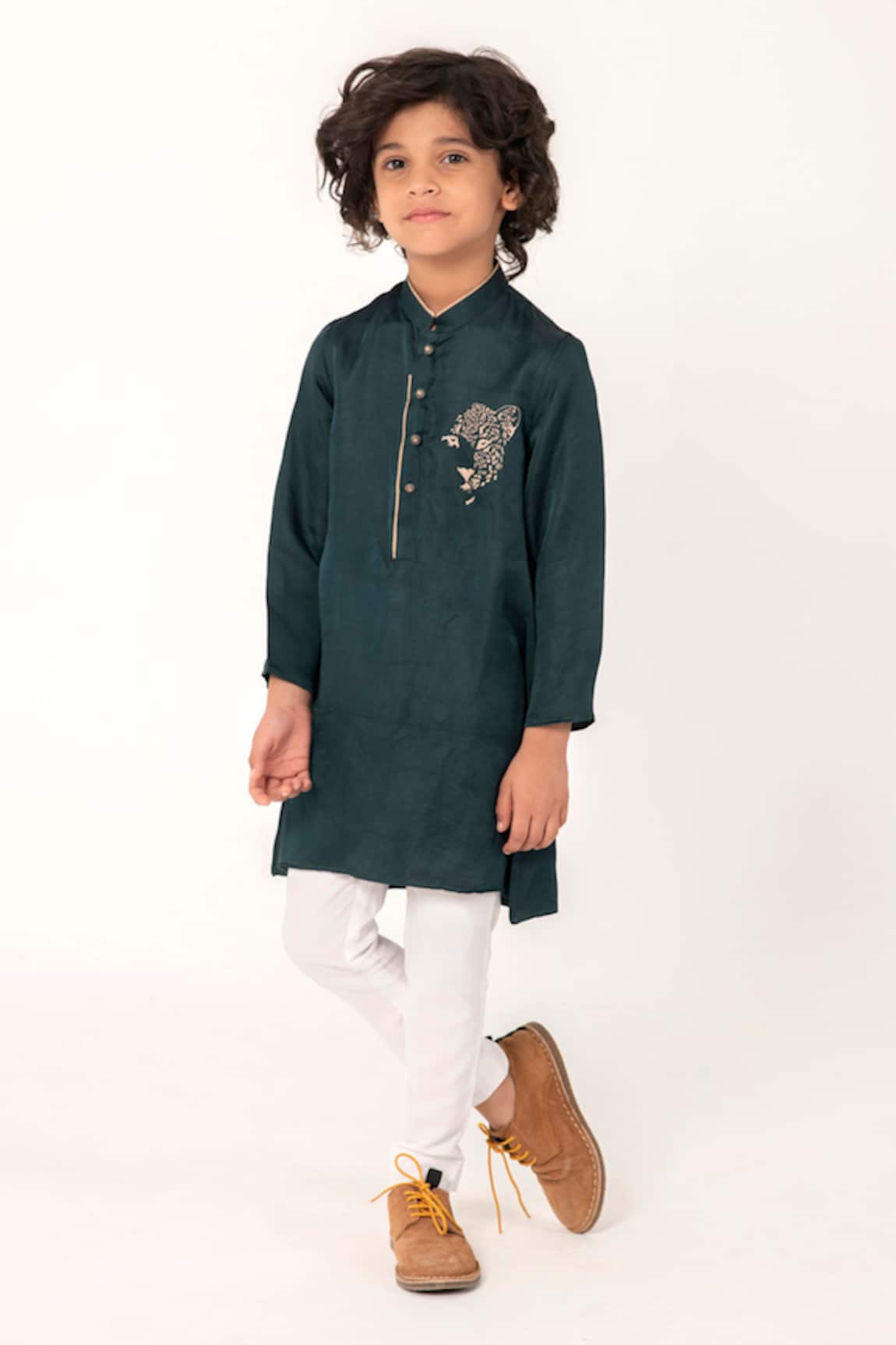 Partykles Cheetah Face Embroidered Kurta & Pant Set