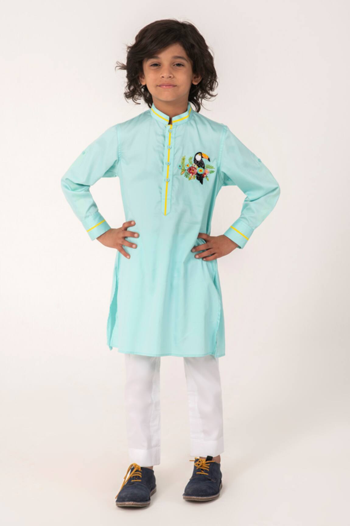 Partykles Toucan Bird Embroidered Kurta & Pant Set
