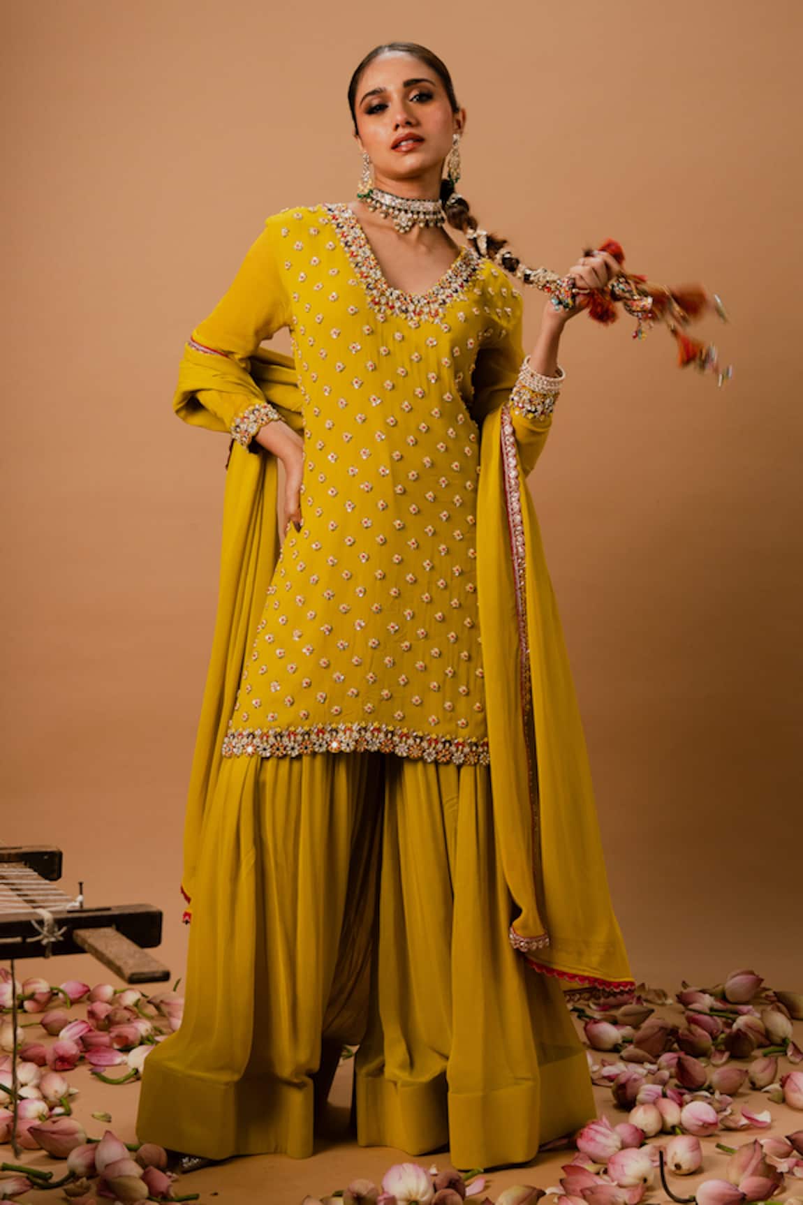 Ria Shah Label Embroidered Kurta Sharara Set