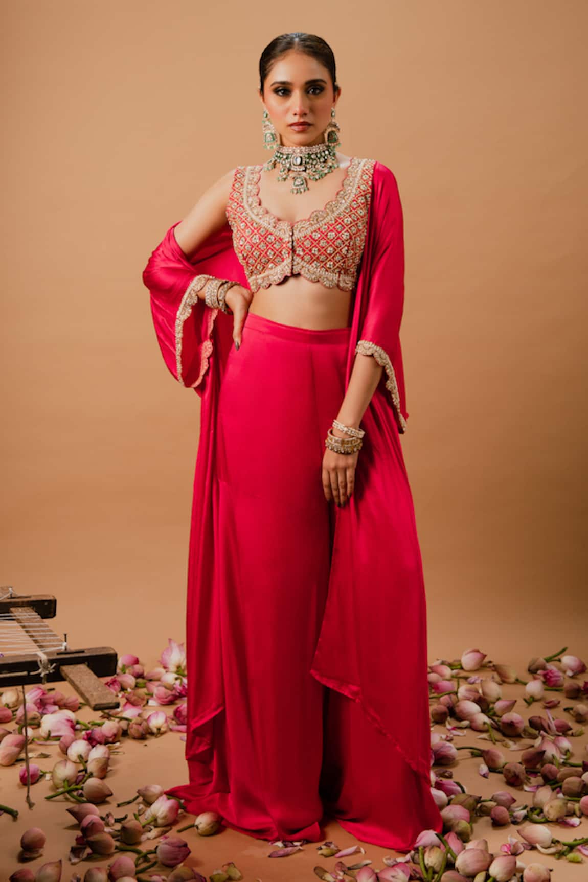 Ria Shah Label Embroidered Cape Sharara Set