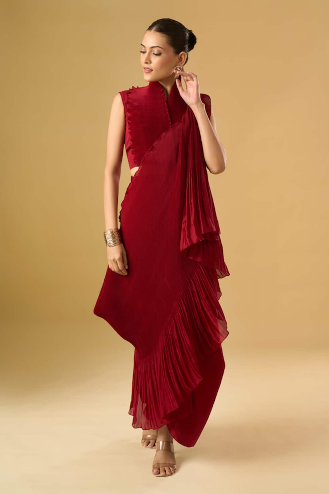 Ritika Arya Jain Pleated Pre-Draped Saree With Blouse