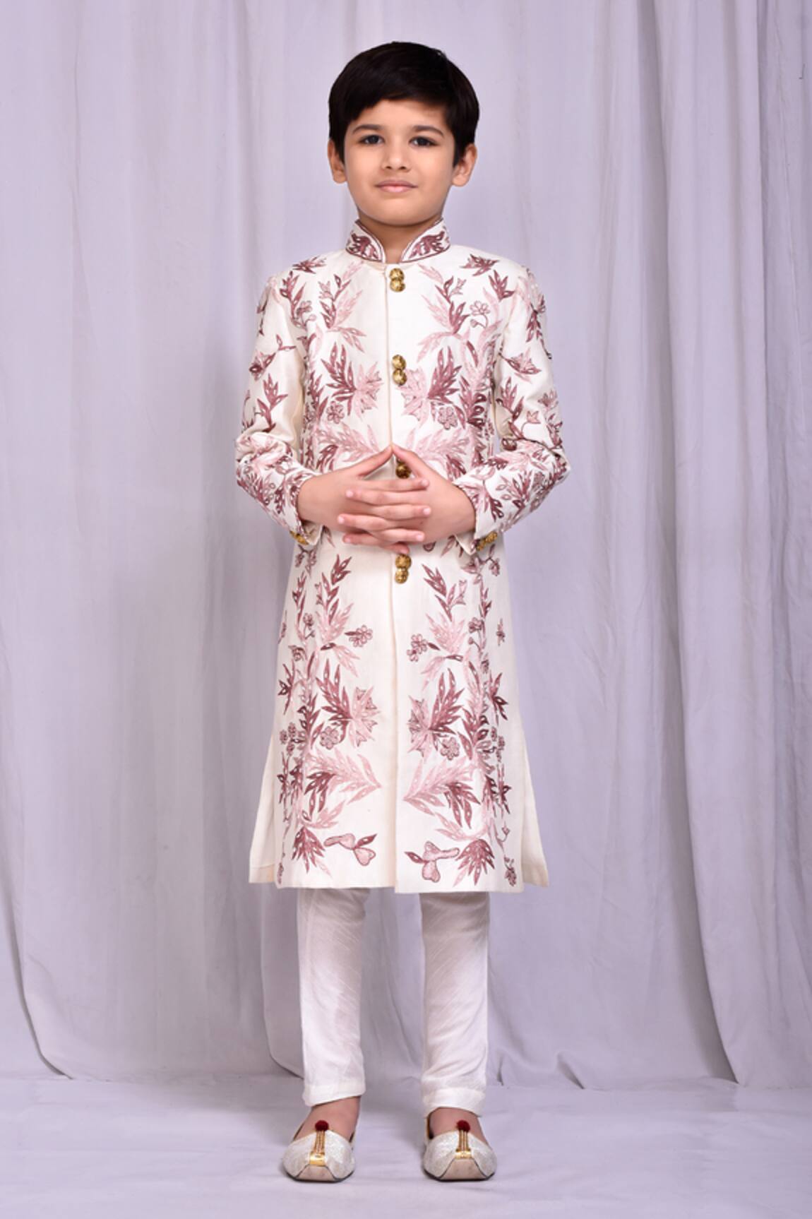 Petite Pomme Floral Vine Embroidered Sherwani 