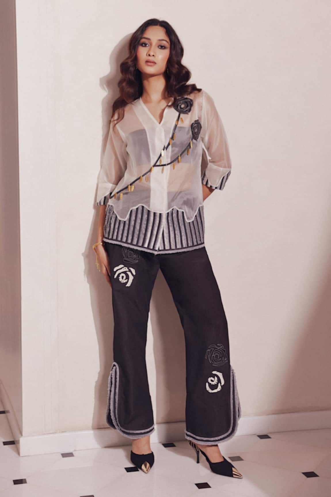 Devina Juneja Rosa Pattern Shirt With Pant 