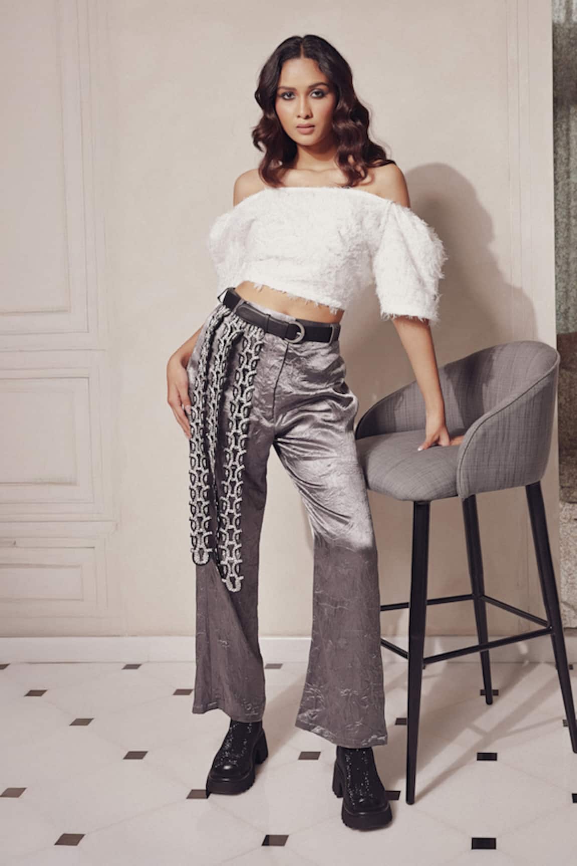 Devina Juneja Evelyn Off Shoulder Top With Evelyn Pant 