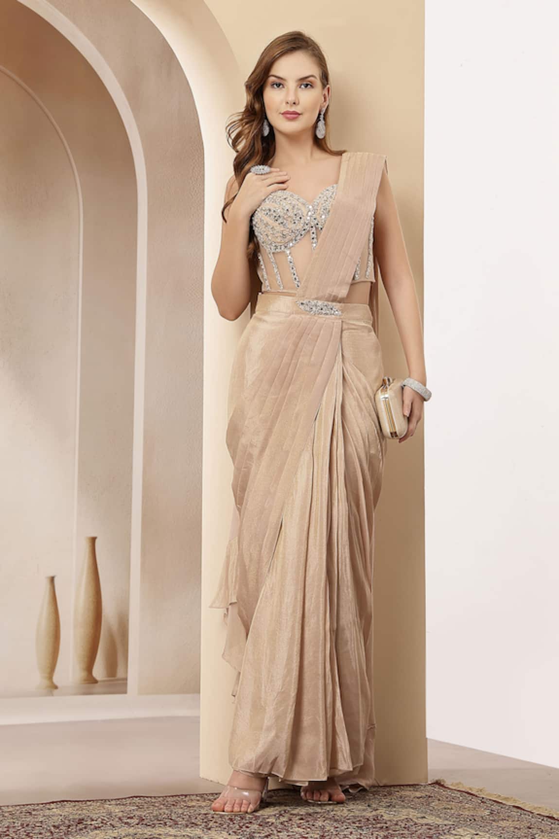 Soniya G Suroor Embellished Corset With Pre-Draped Saree 
