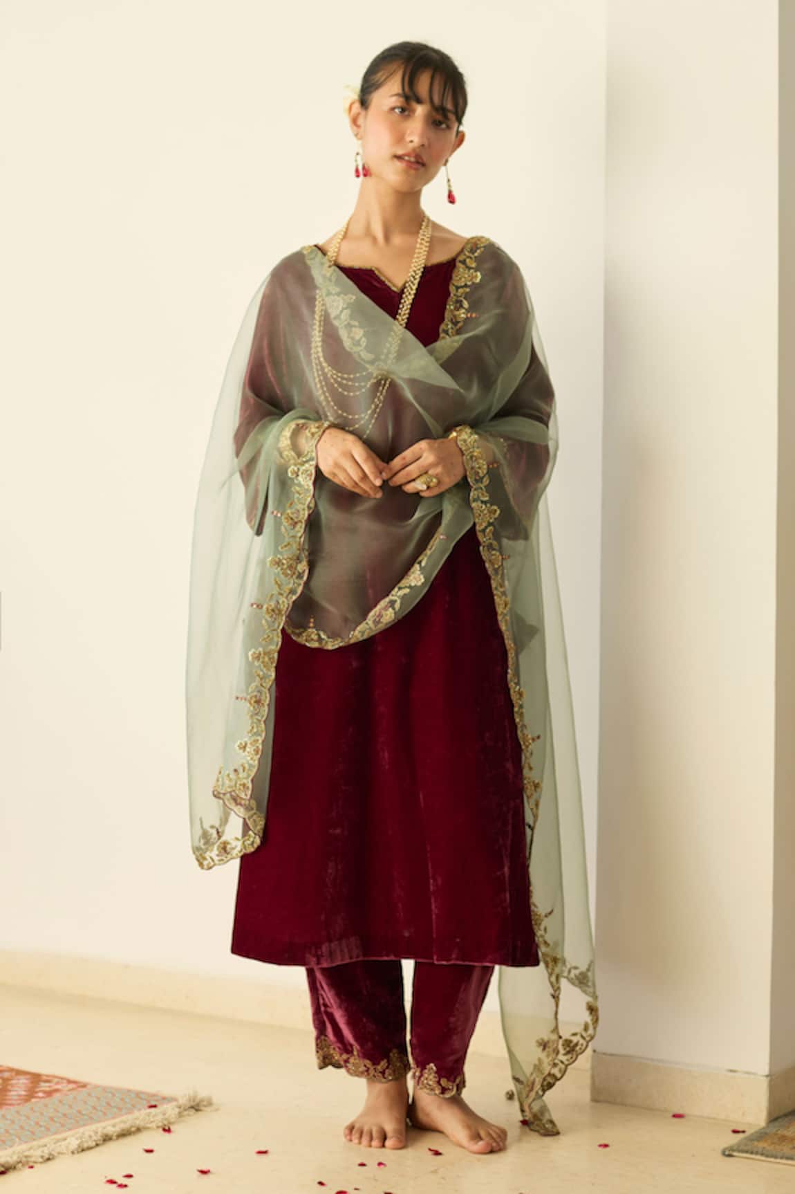 Sarang Kaur Pink Muraad Velvet Kurta Pant Set