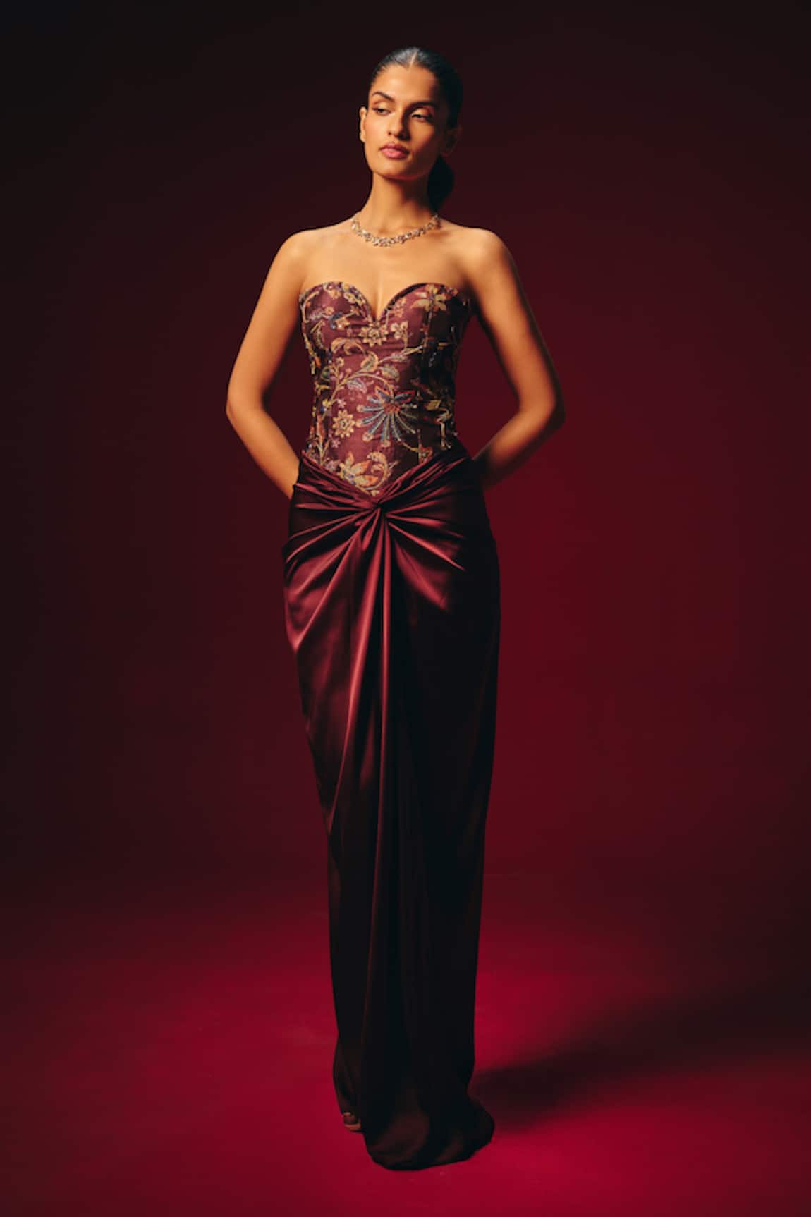 Roze Amara Hand Embroidered Corset & Draped Skirt Set