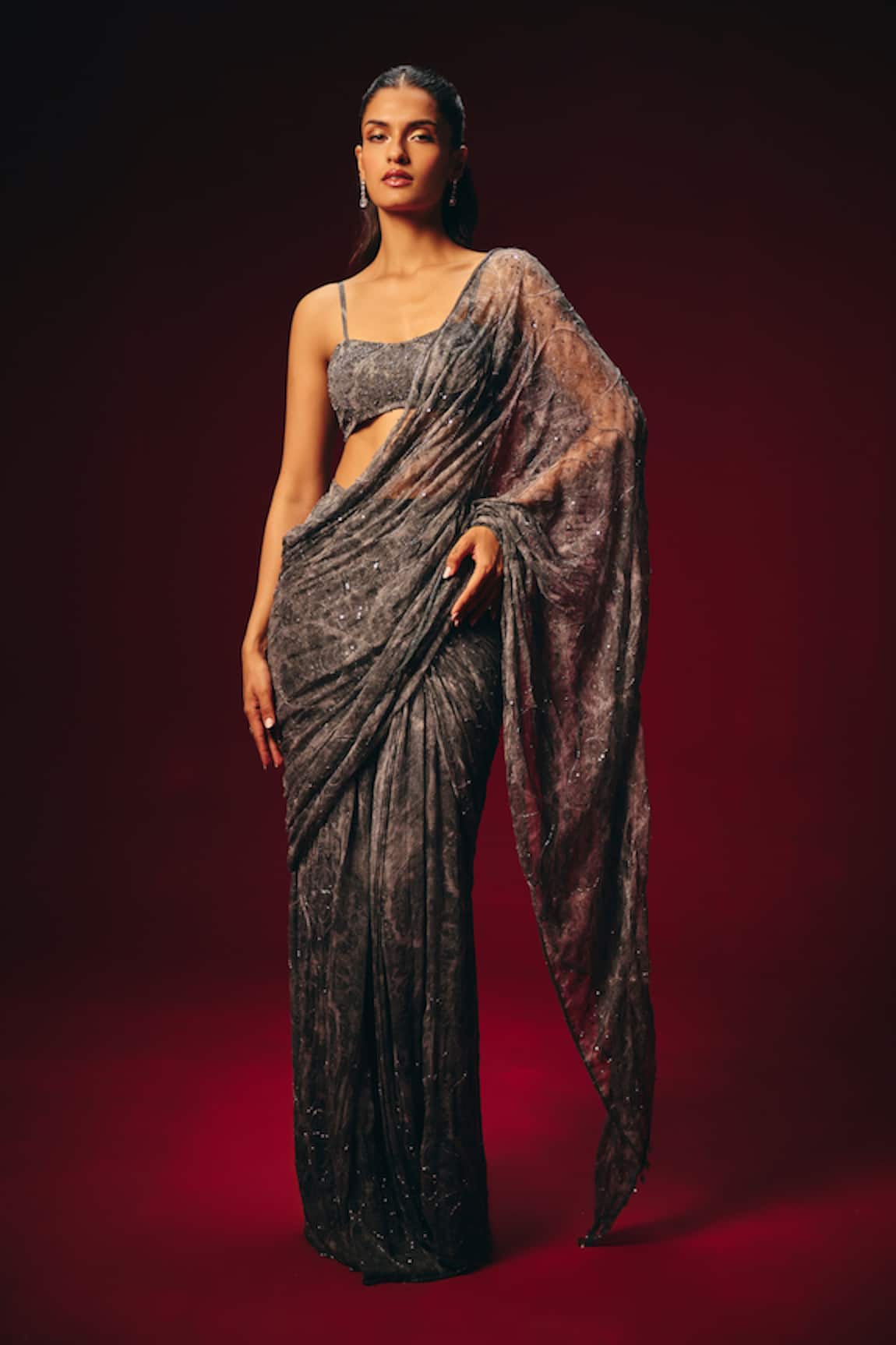 Roze Elara Embroidered Pre-Draped Saree With Blouse