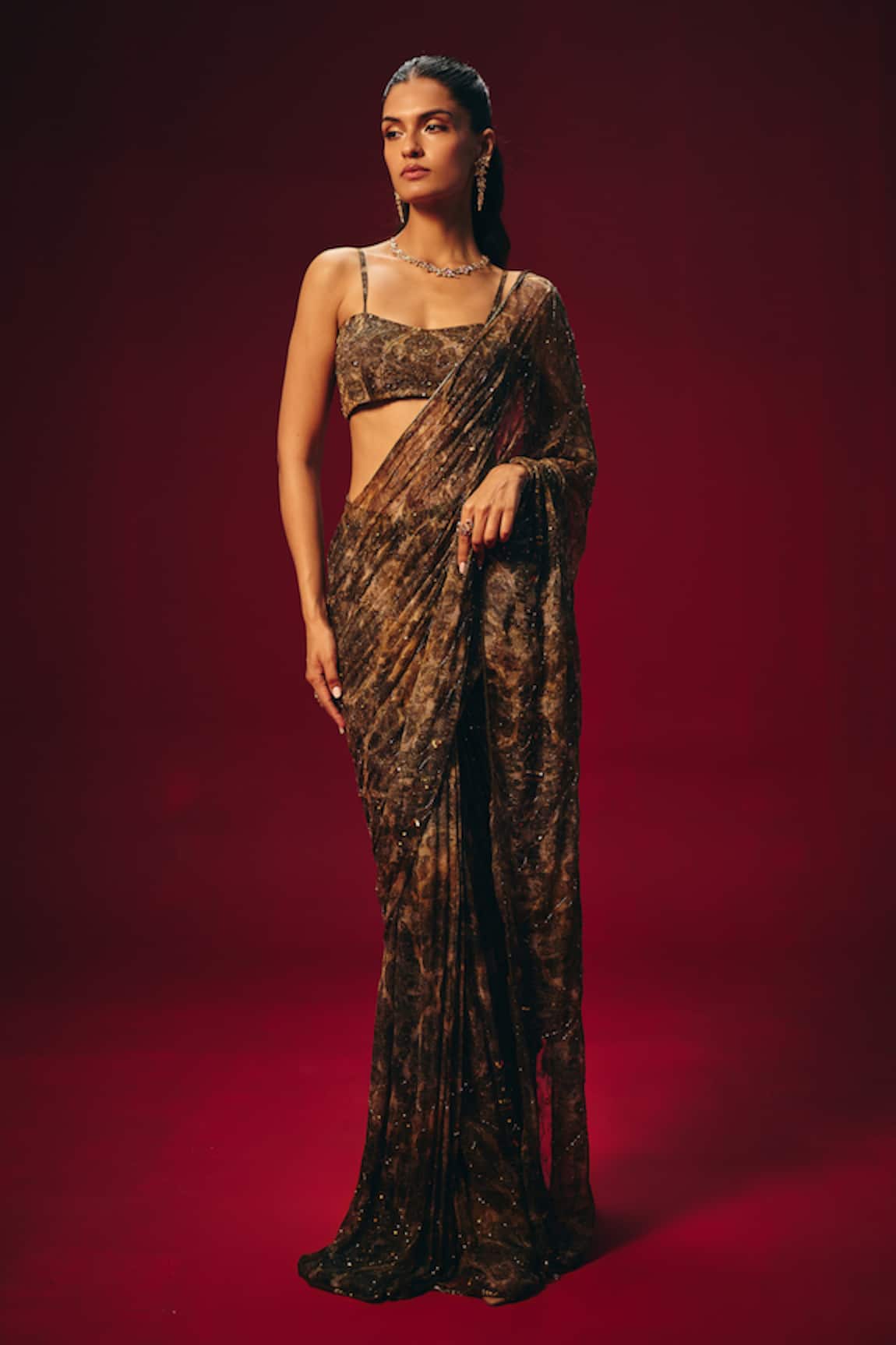 Roze Aleesa Embroidered Pre-Draped Saree & Blouse Set