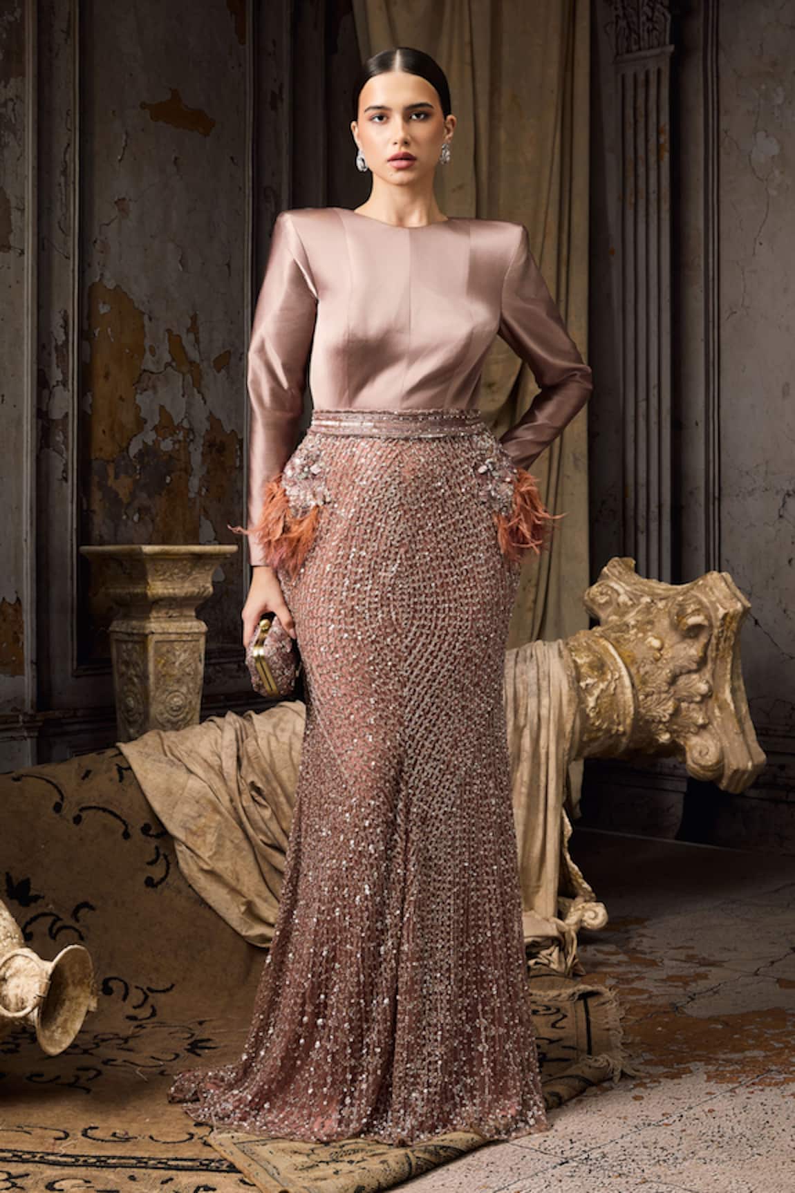 Rocky Star Satin & Net Hand Embroidered Gown