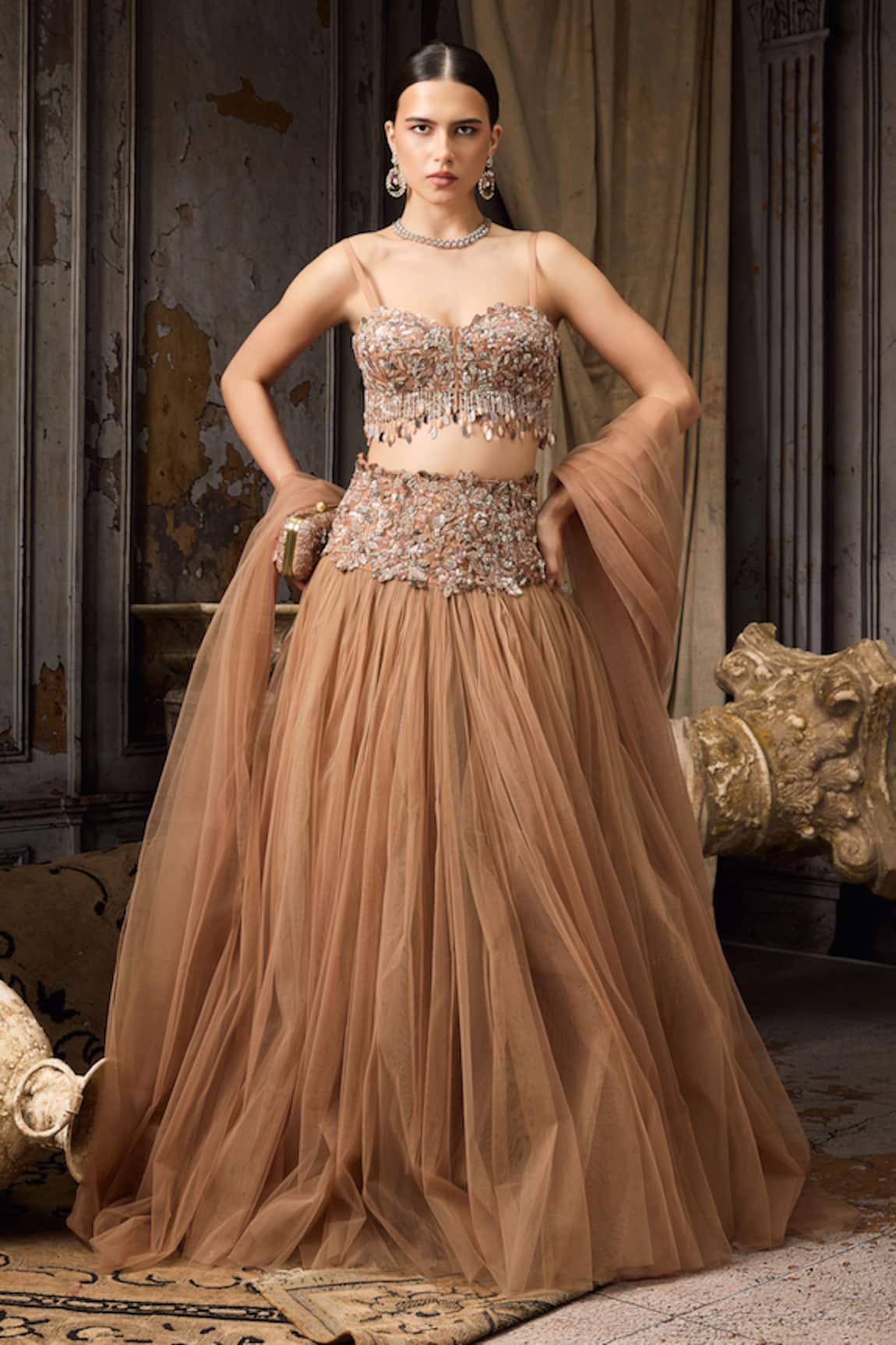 Rocky Star Embellished Blouse & Tulle Lehenga Set
