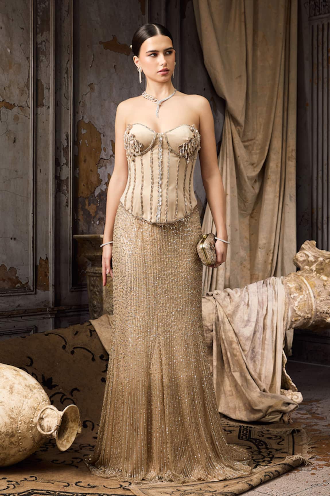 Rocky Star Hand Embroidered Corset & Sequin Skirt Set