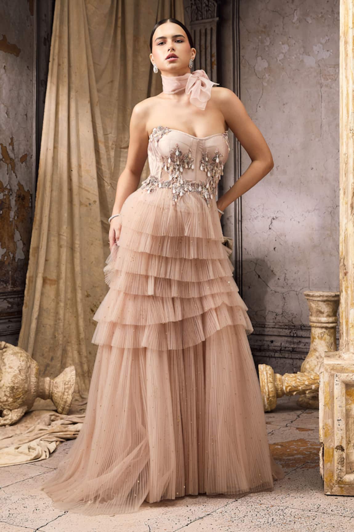 Rocky Star Hand Embroidered Embellished Tulle Gown