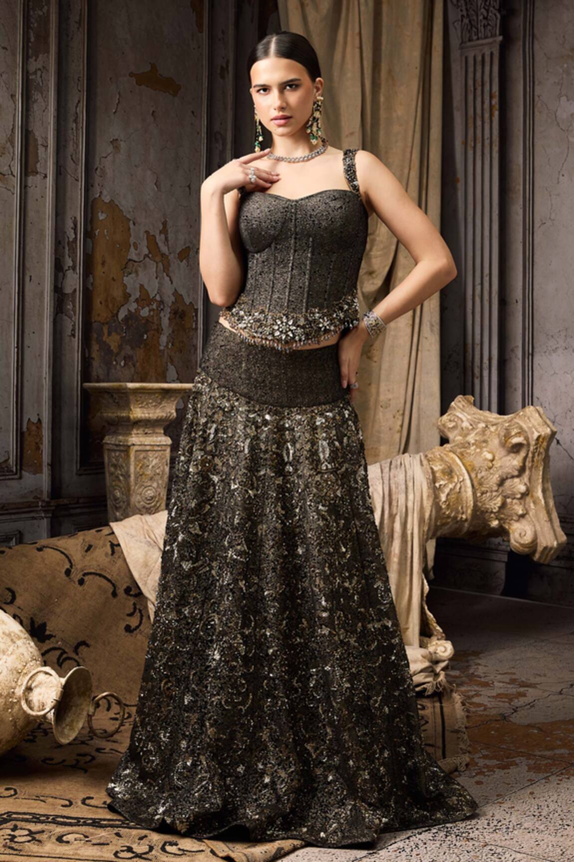 Rocky Star Sequin Embroidered Corset With Lehenga