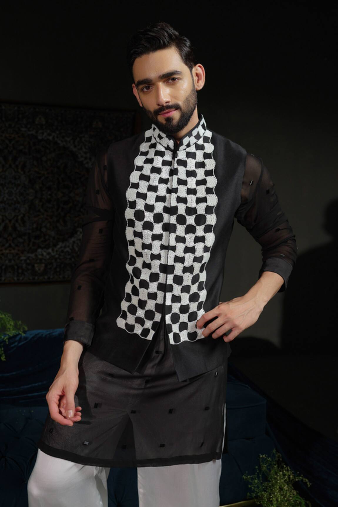 Runit Gupta Regal Retro Chanderi Silk Nehru Jacket