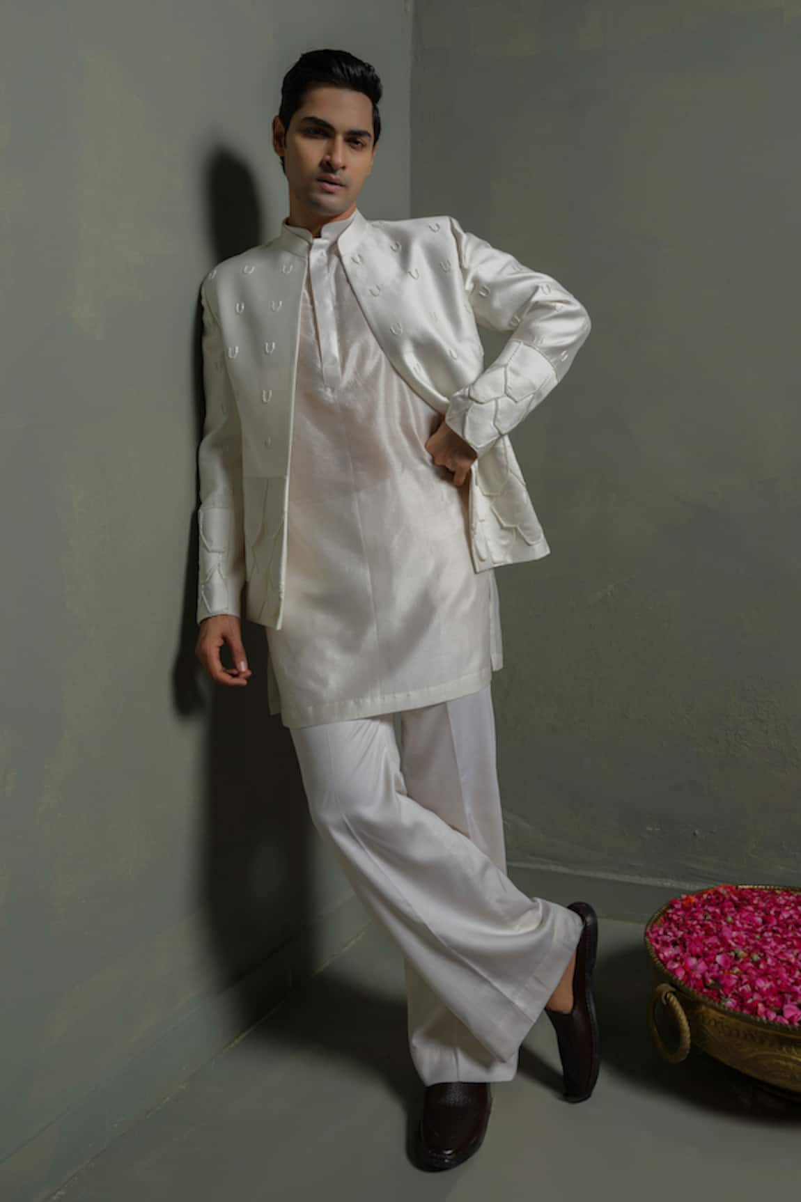 Runit Gupta Ivory Flap Bandhgala Set