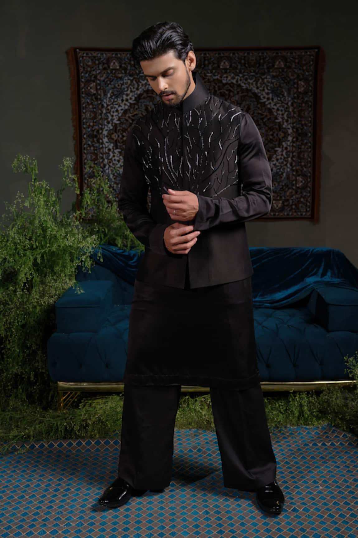 Runit Gupta Black Thunder Bundi & Kurta Set