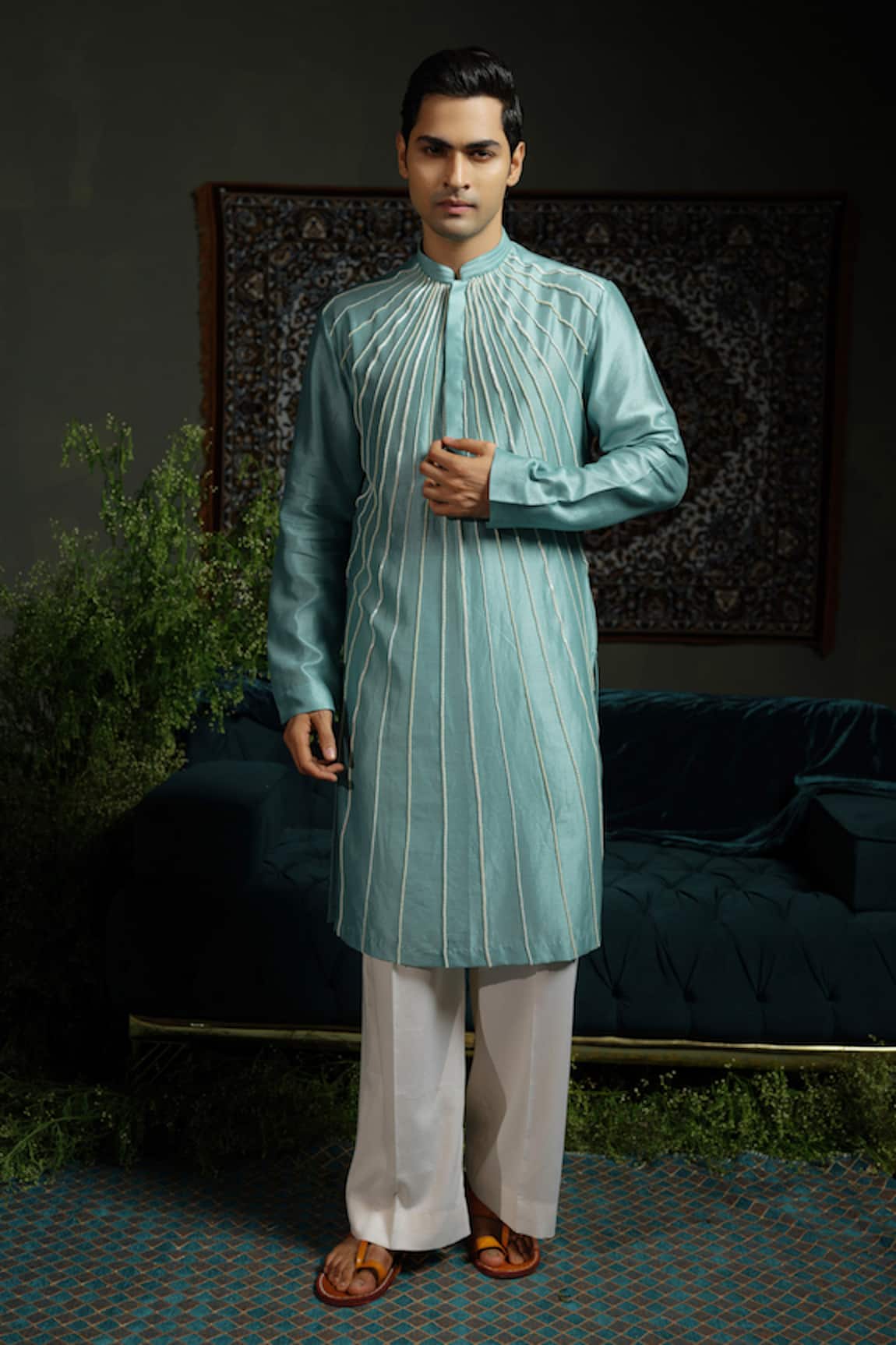 Runit Gupta Aqua Sunrays Embroidered Kurta Set