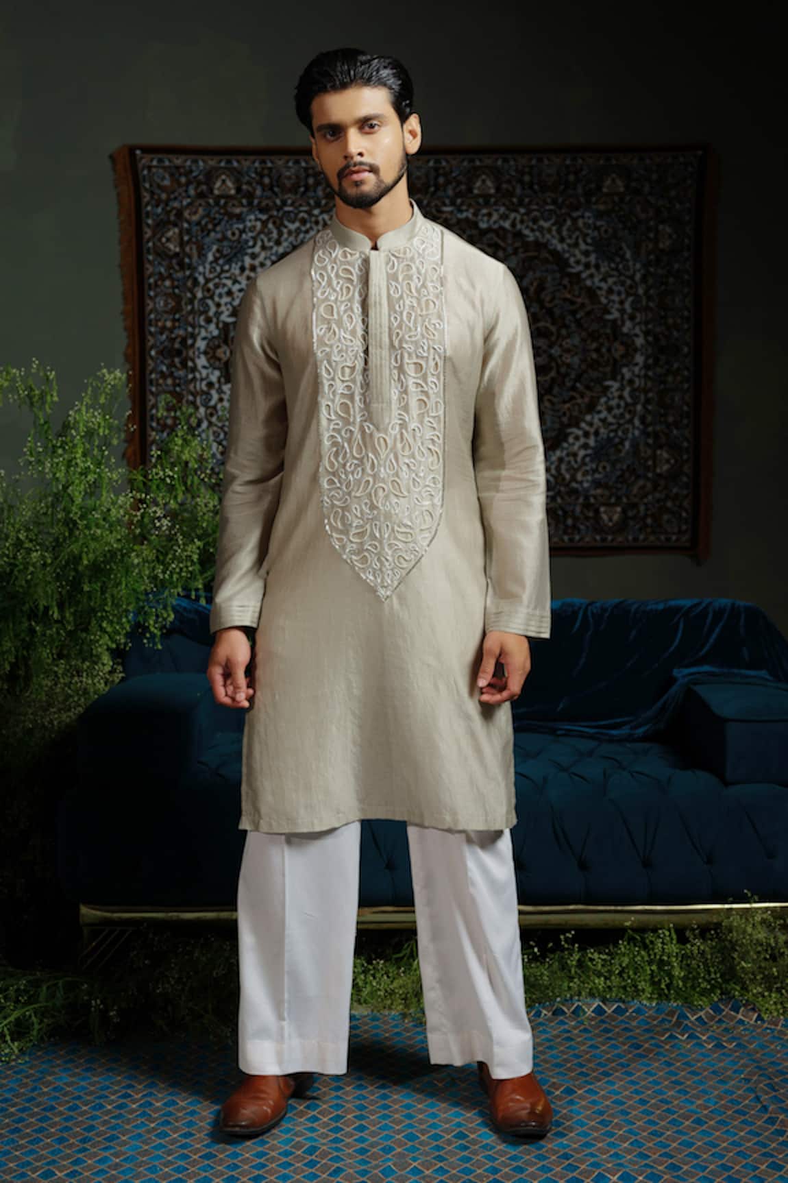 Runit Gupta Paisley Pour Embroidered Kurta Set