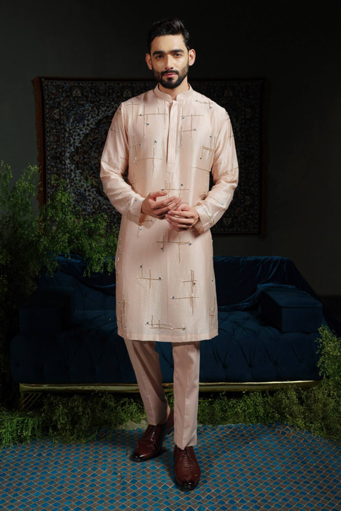 Runit Gupta Dusty Peach Geometry Kurta Set