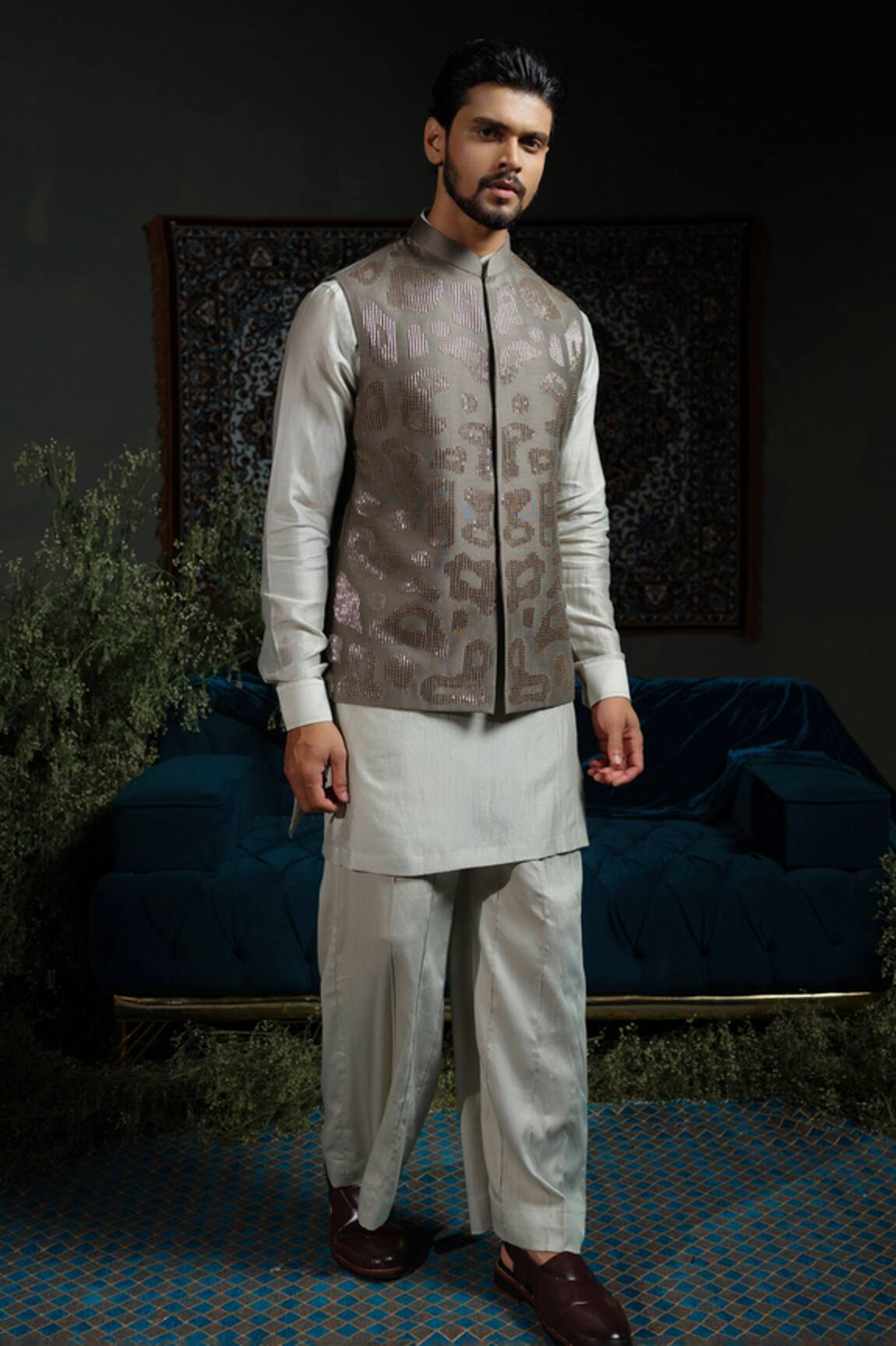 Runit Gupta Forest Amoeba Embroidered Nehru Jacket