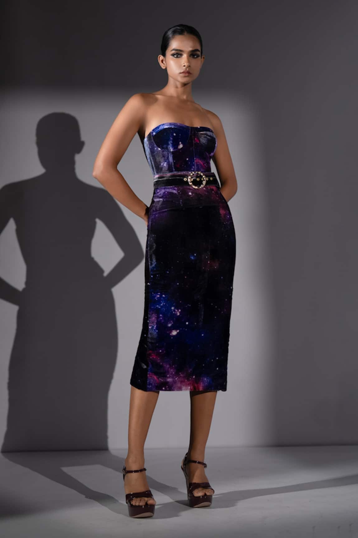 Nikita Mhaisalkar Galaxy Print Tube Dress With Belt