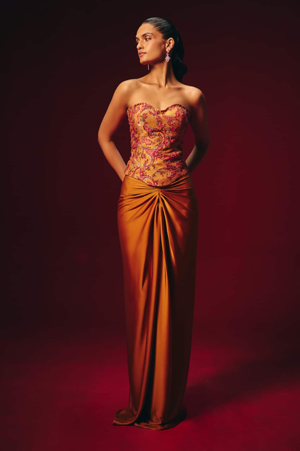 Roze Zeba Embroidered Corset & Draped Skirt Set