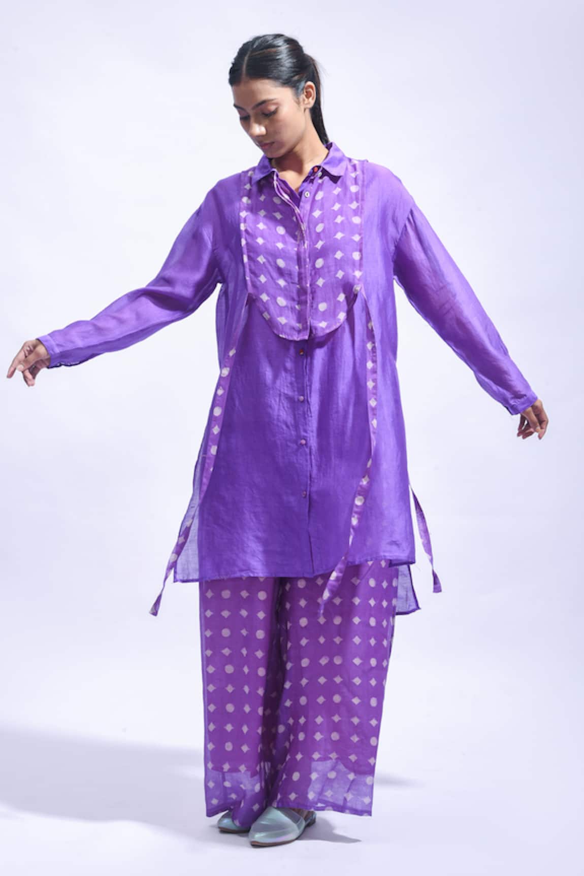 JAYATI GOENKA Violet Geometry Chanderi Silk Kurta & Pant Set