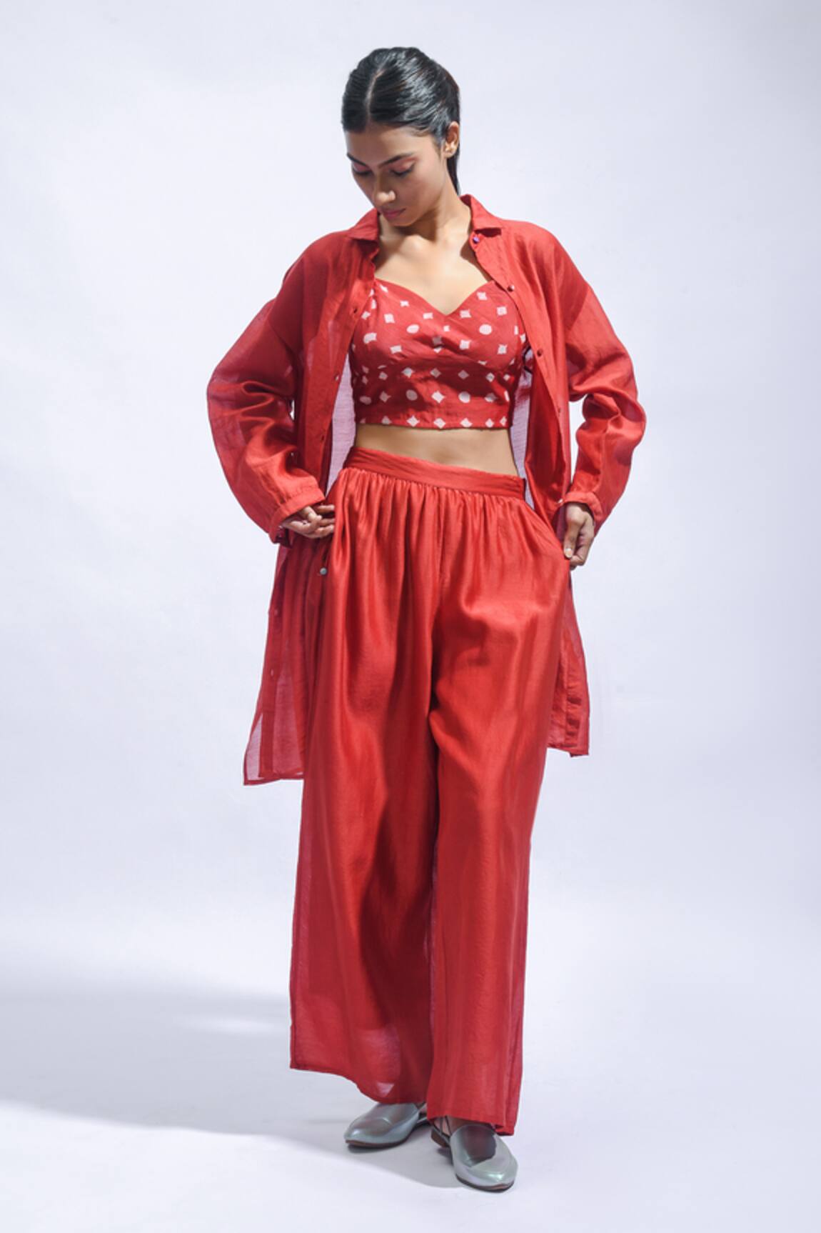JAYATI GOENKA Rouge Rhythm Chanderi Silk Shirt & Pant Set