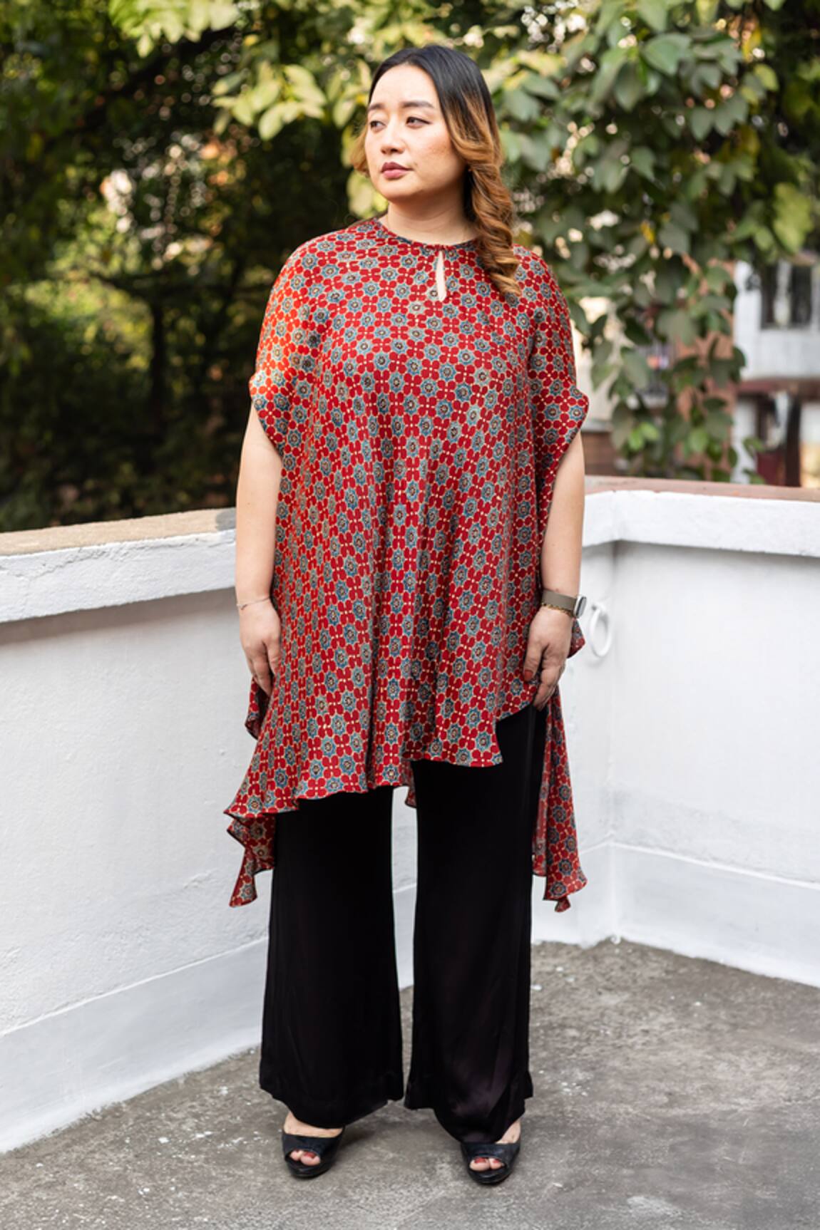 Prahnaaya Ajrakh Hand-Block Printed Asymmetric Tunic & Pant Set