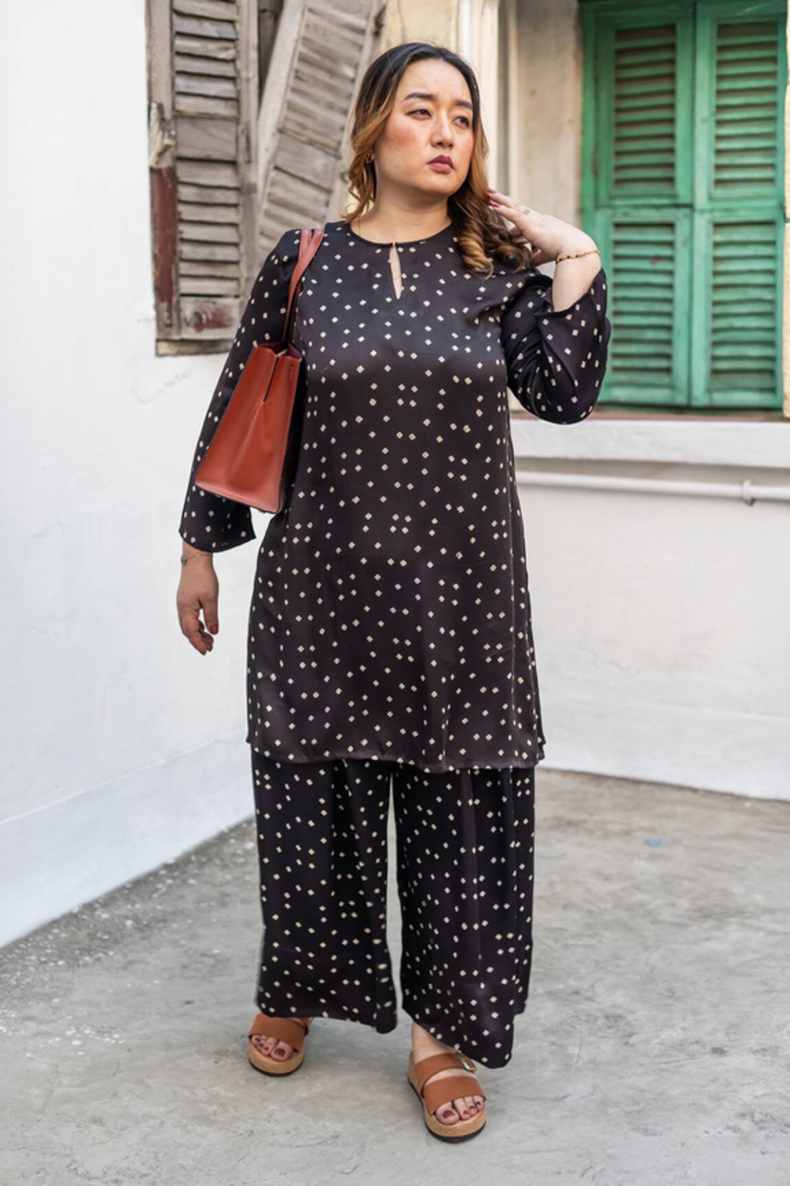 Prahnaaya Ajrakh Bandhej Print Tunic & Dhoti Skirt Set