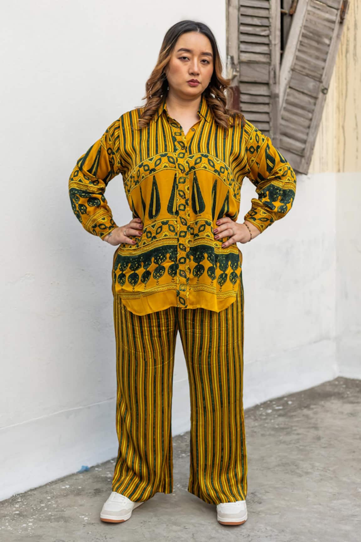 Prahnaaya Ajrakh Hand-Block Printed Hi-Low Shirt & Pant Set
