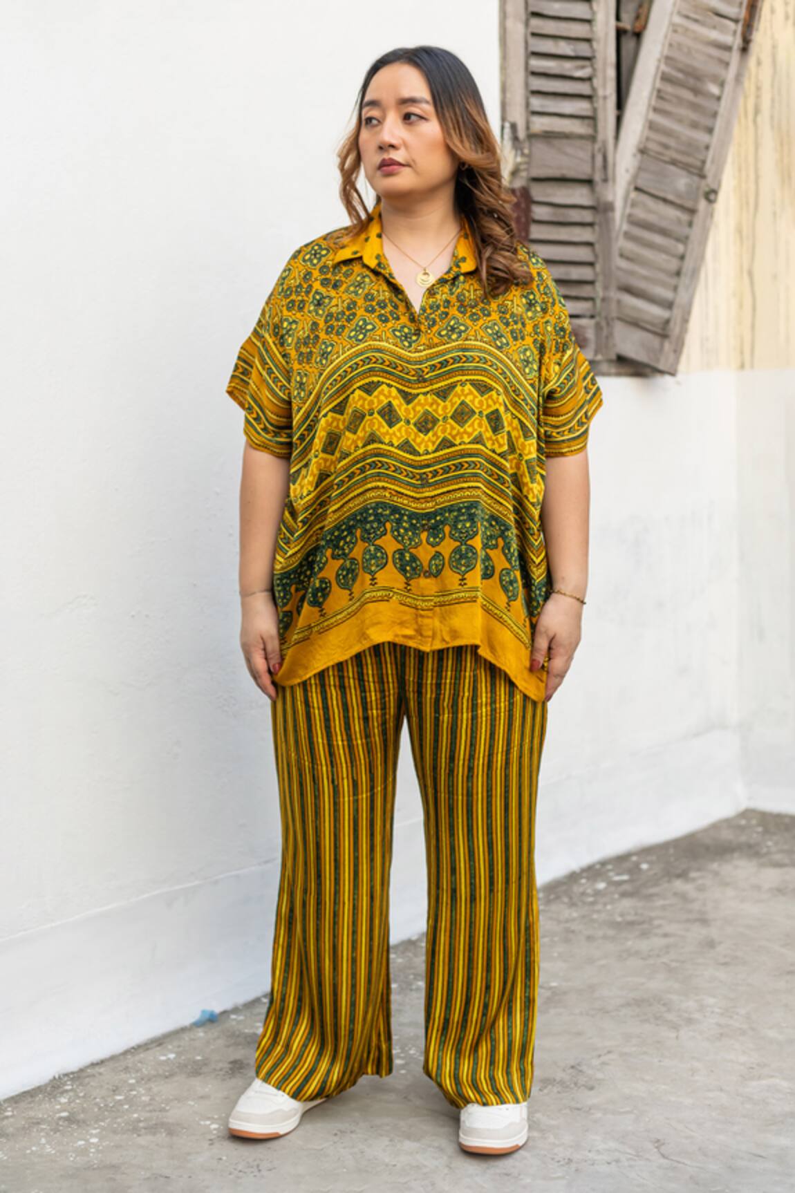 Prahnaaya Ajrakh Hand-Blocked Shirt & Stripe Pant Set