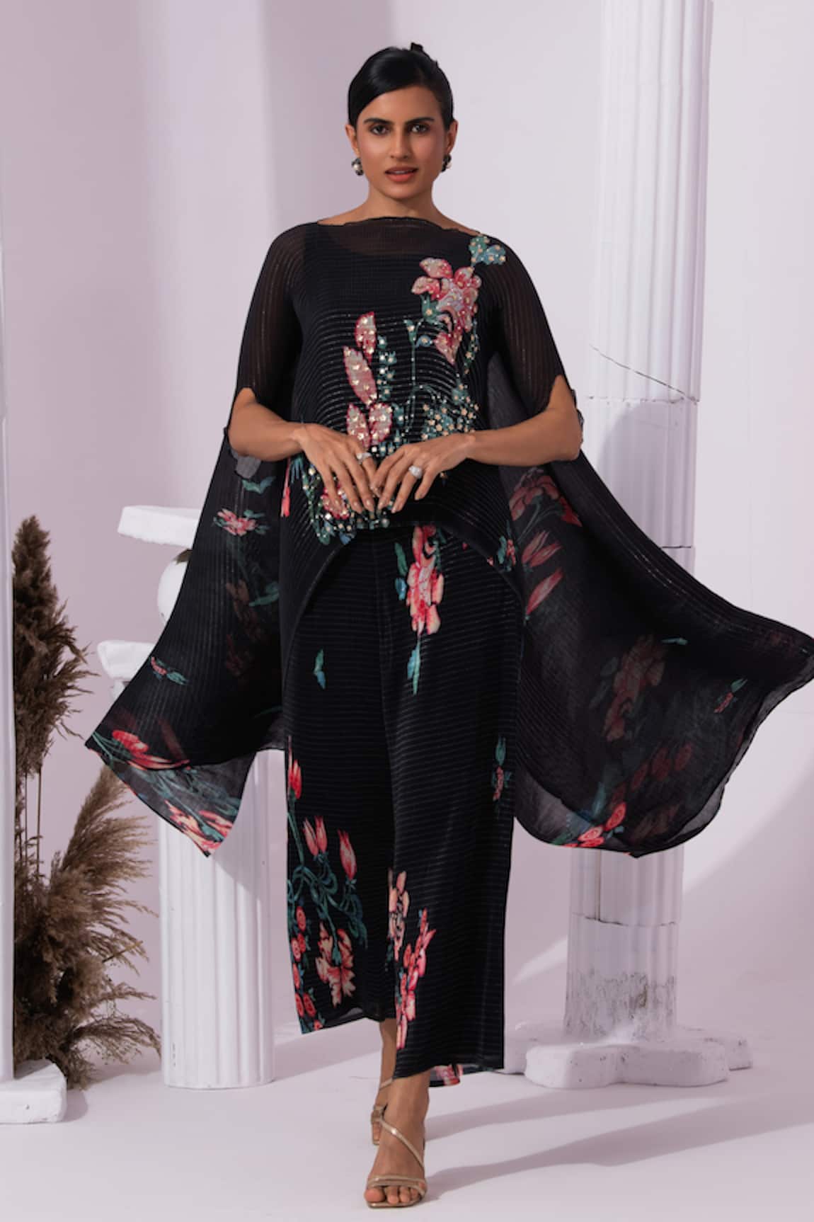Preeti Mehta Wildflower Muse Jet Black Kaftan & Pant Set 