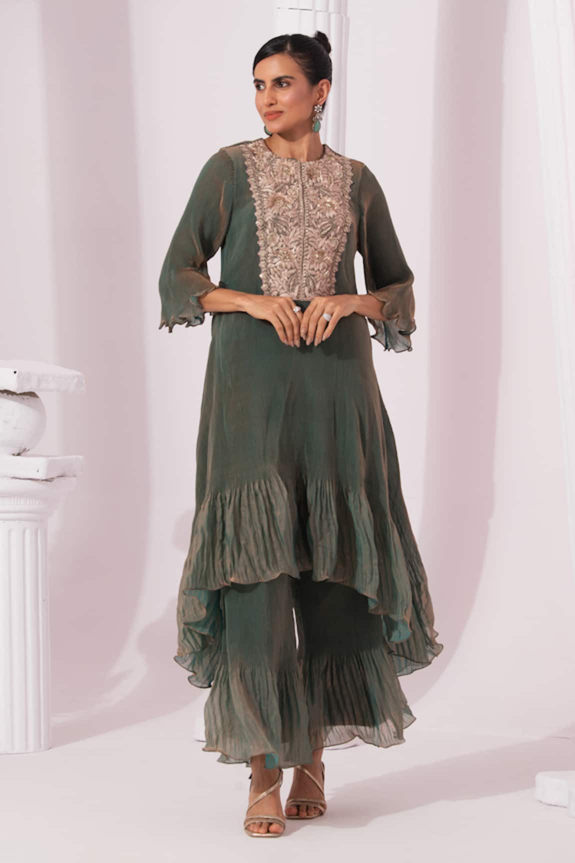 Preeti Mehta Metallic Moss Green Kurta Set 